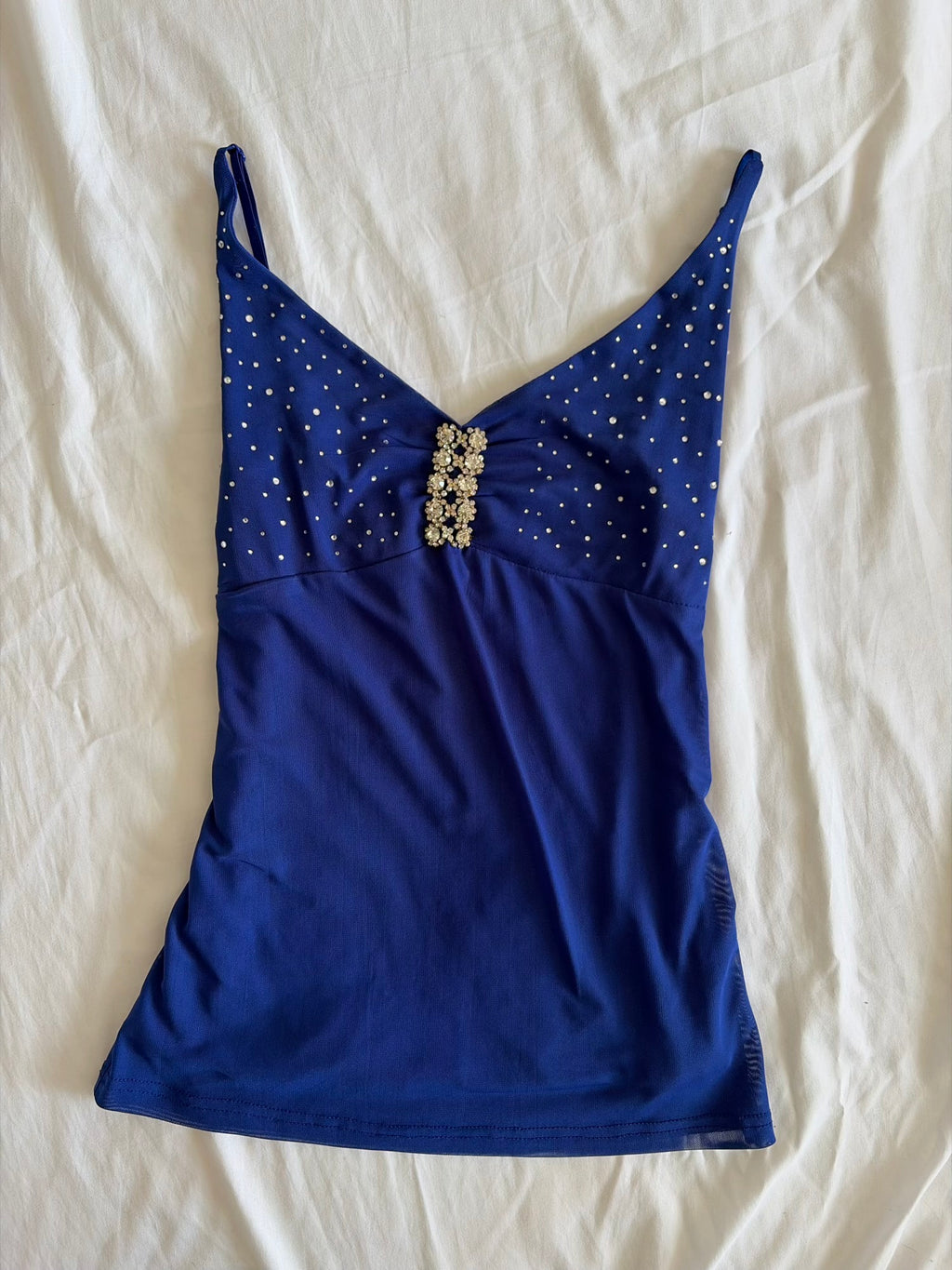 Vintage Y2K Italian Cobalt Blue Mesh Cami with Sparkly Bust
