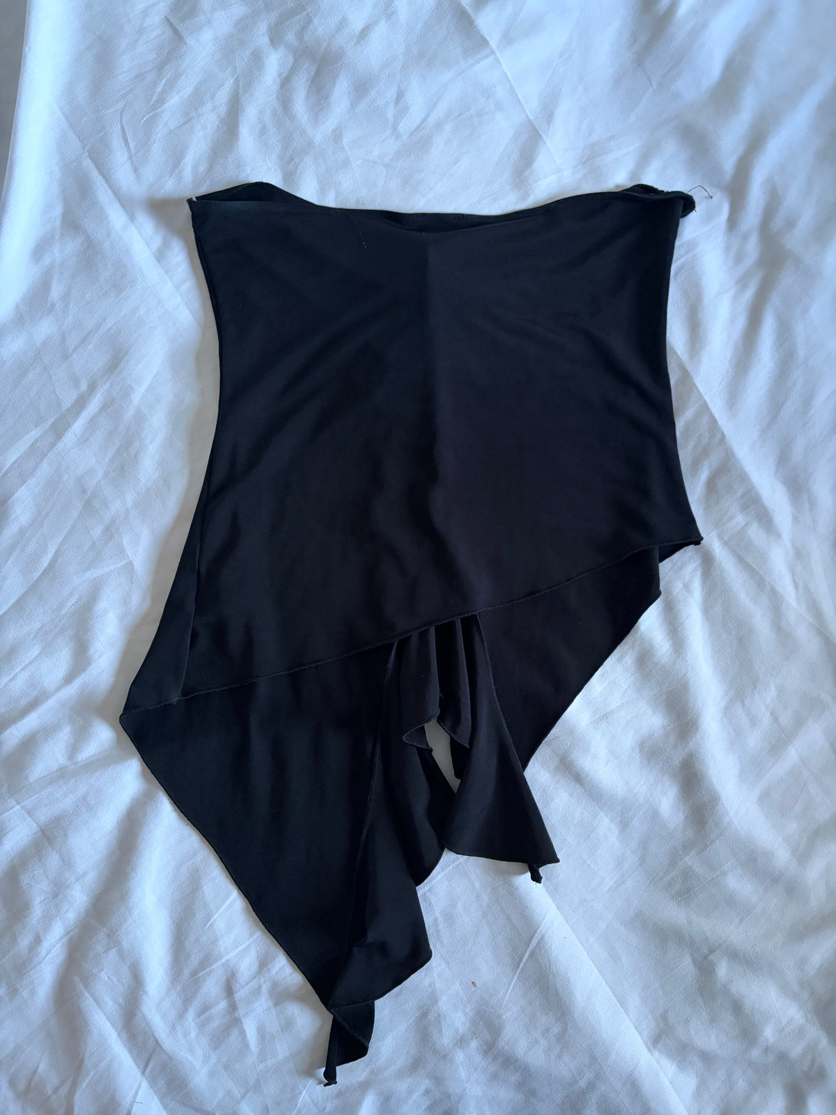 Vintage 1990s Black Waterfall Ruffle Asymmetrical Hem Bandeau Cami with O-Ring