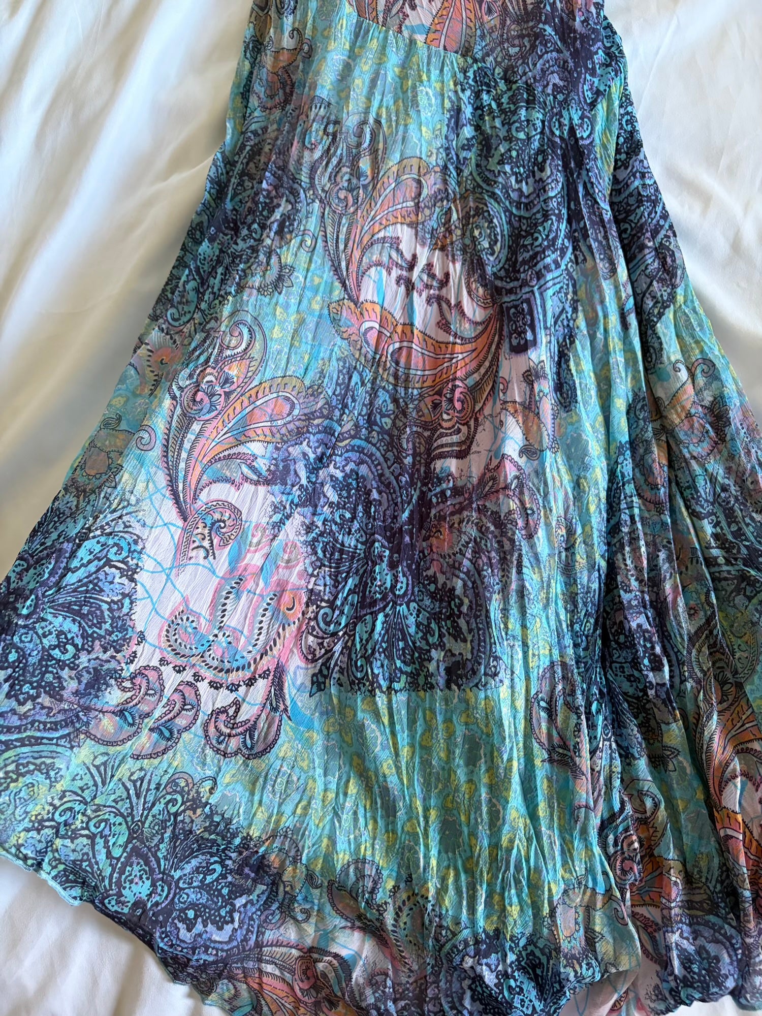 Vintage Y2K blue patchwork style whimsy paisley midi fairy floaty dress