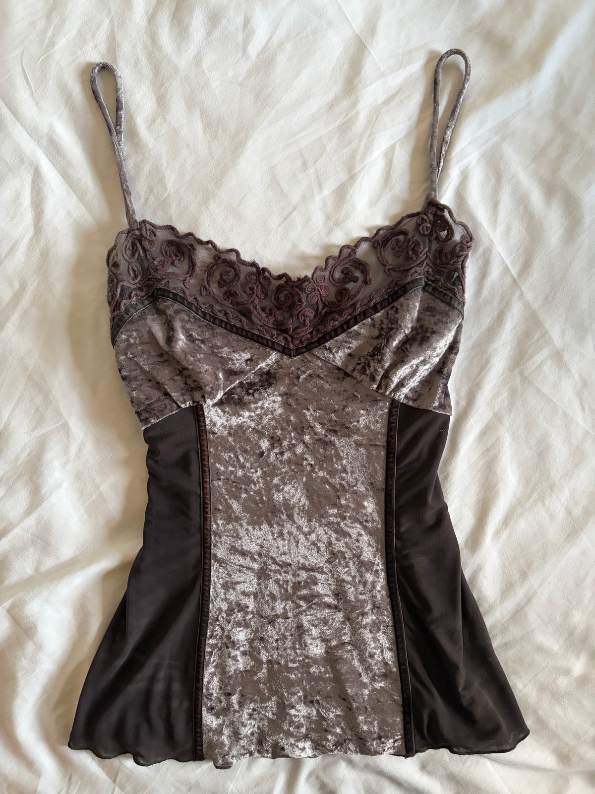 Vintage 1990s Grey Velvet Patchwork Cami