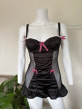 Vintage 2000s Black Babydoll with Hot Pink Contrast and Polka Dot Bows
