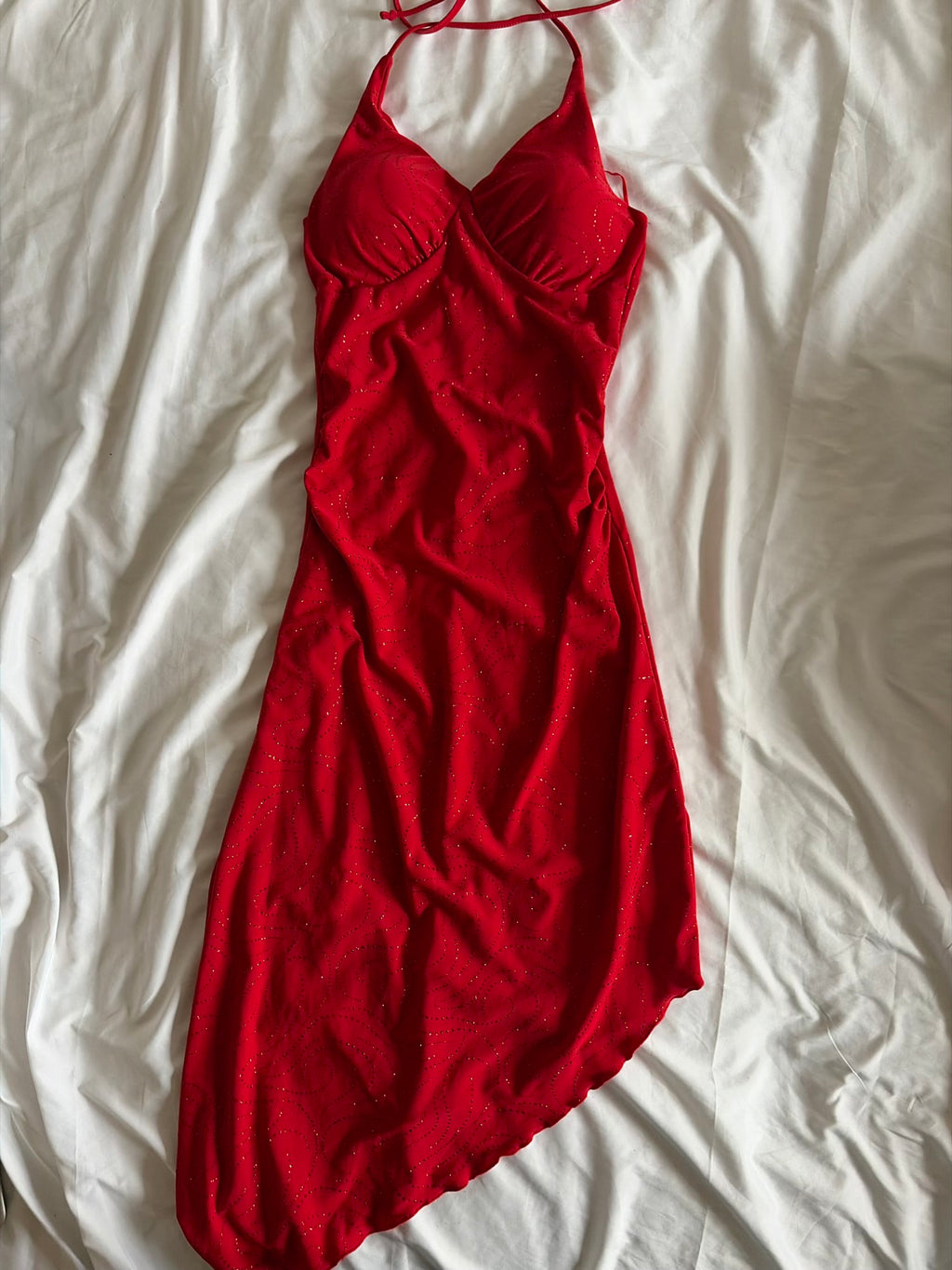 Vintage 1990s Red Asymmetrical Sparkly Dress
