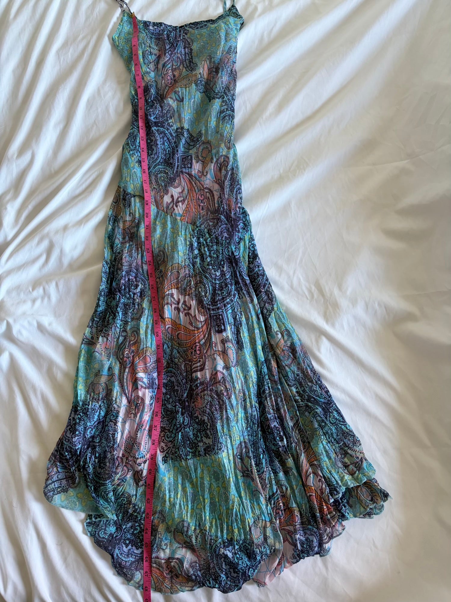 Vintage Y2K blue patchwork style whimsy paisley midi fairy floaty dress