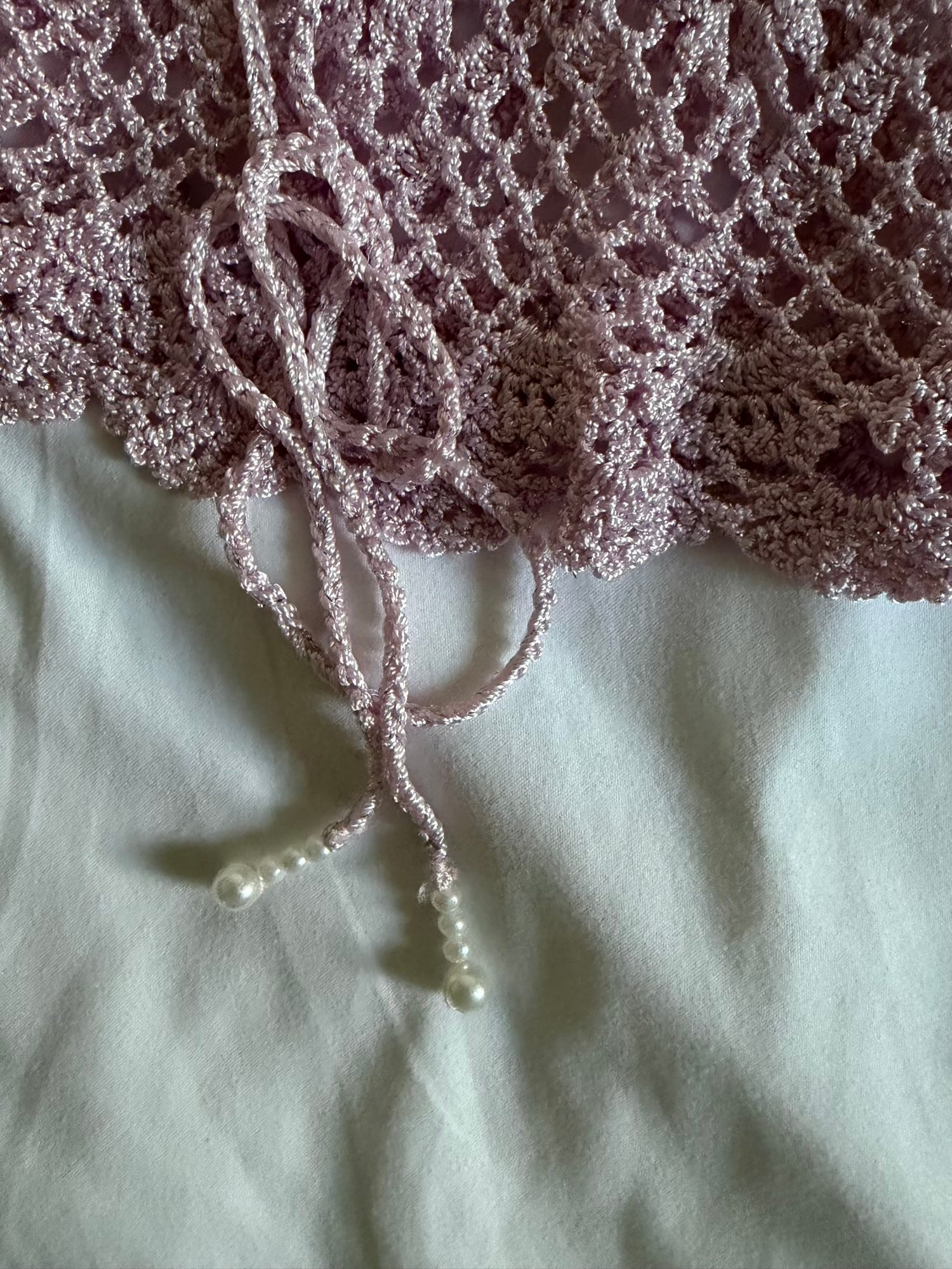 Vintage Y2K baby pink crochet silver sparkly cami