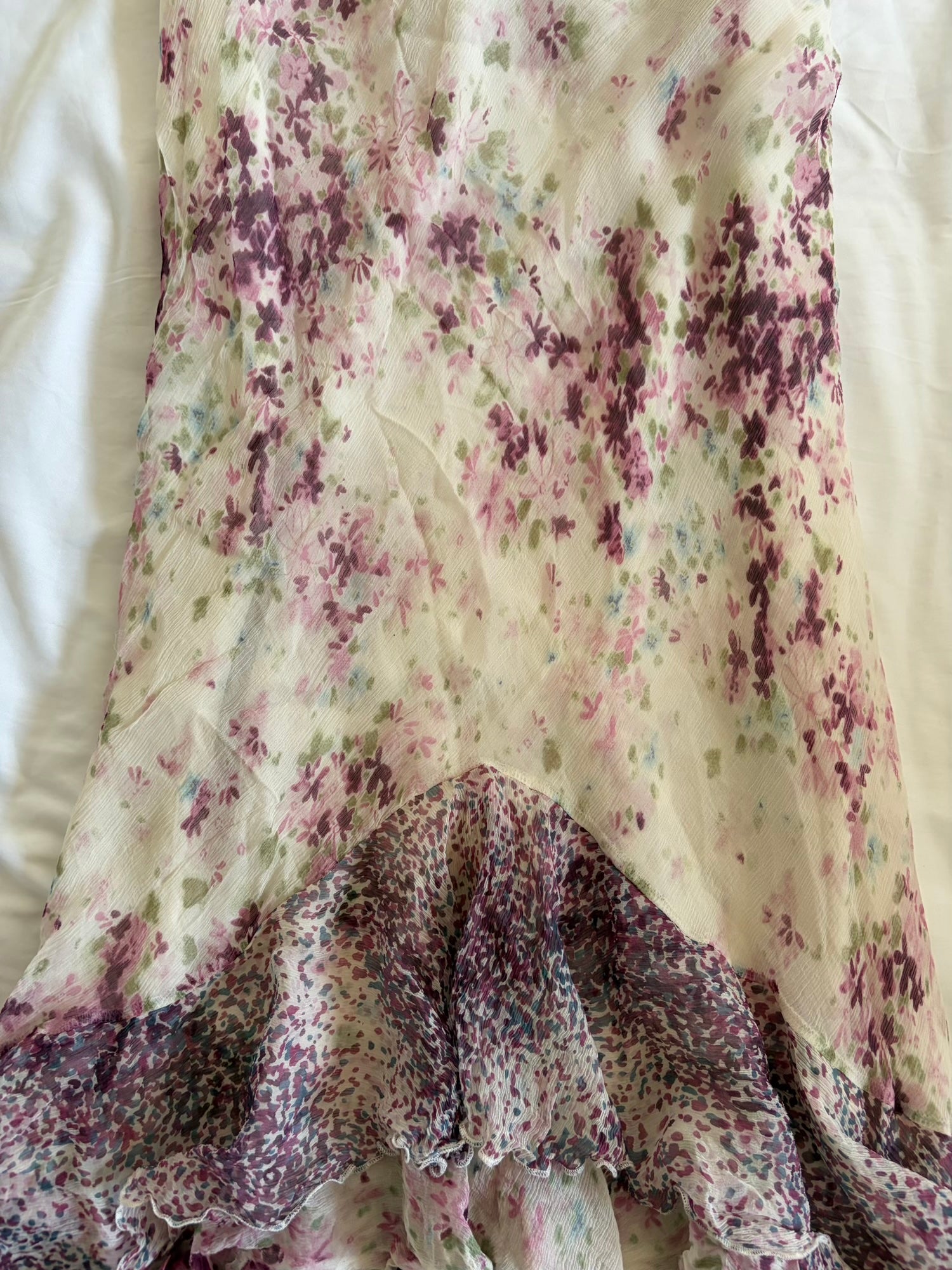 Vintage 1990s Silk Floral Midi Skirt with Mermaid Hem