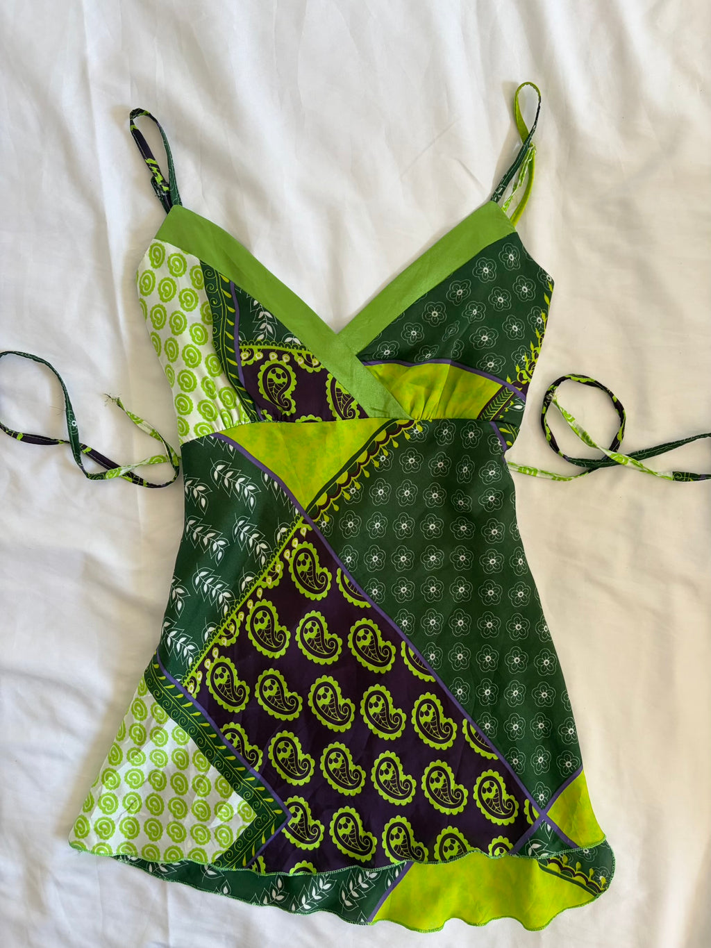 Vintage Y2K Green Paisley Tie Back Italian Cami