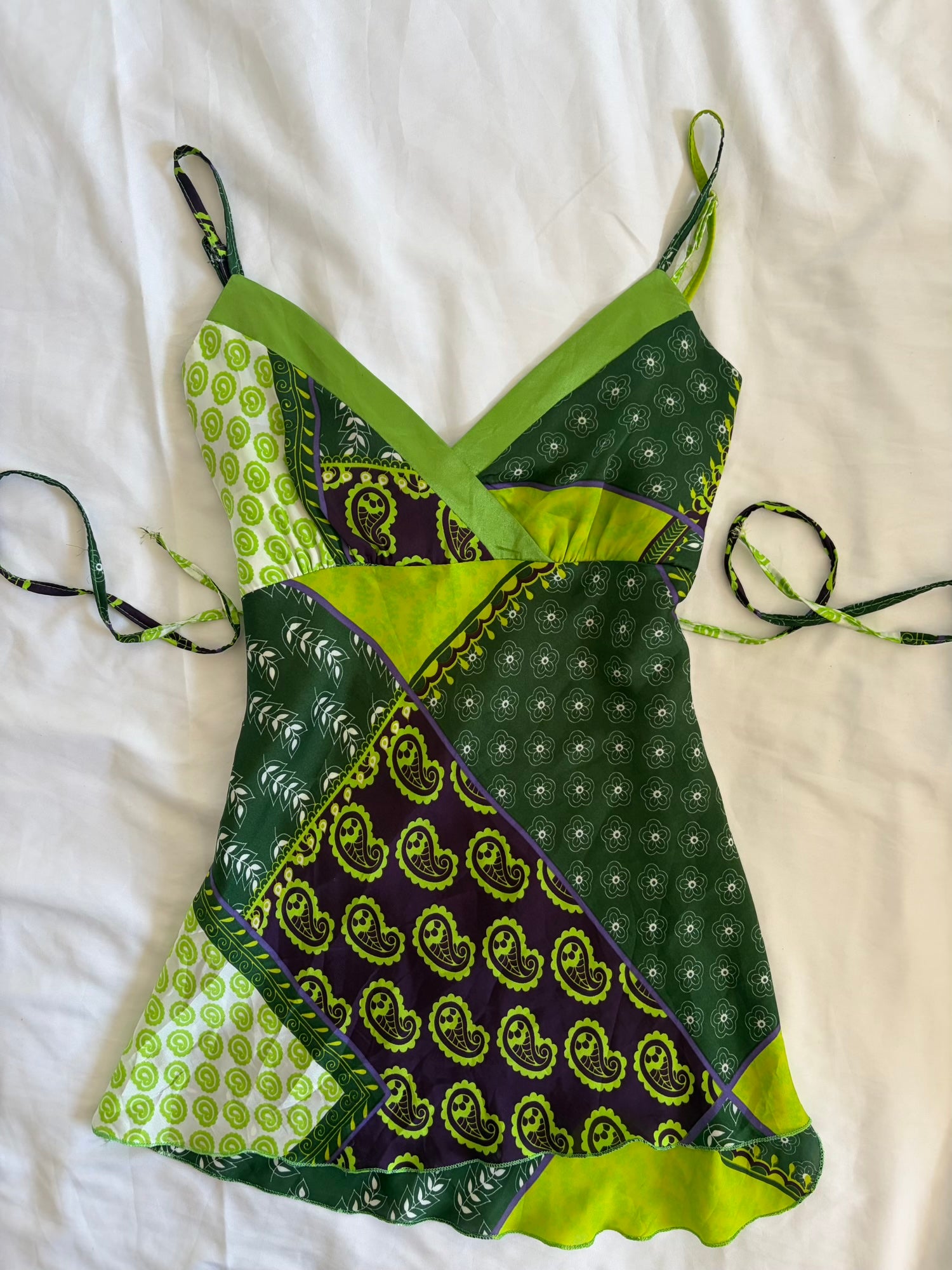 Vintage Y2K Green Paisley Tie Back Italian Cami