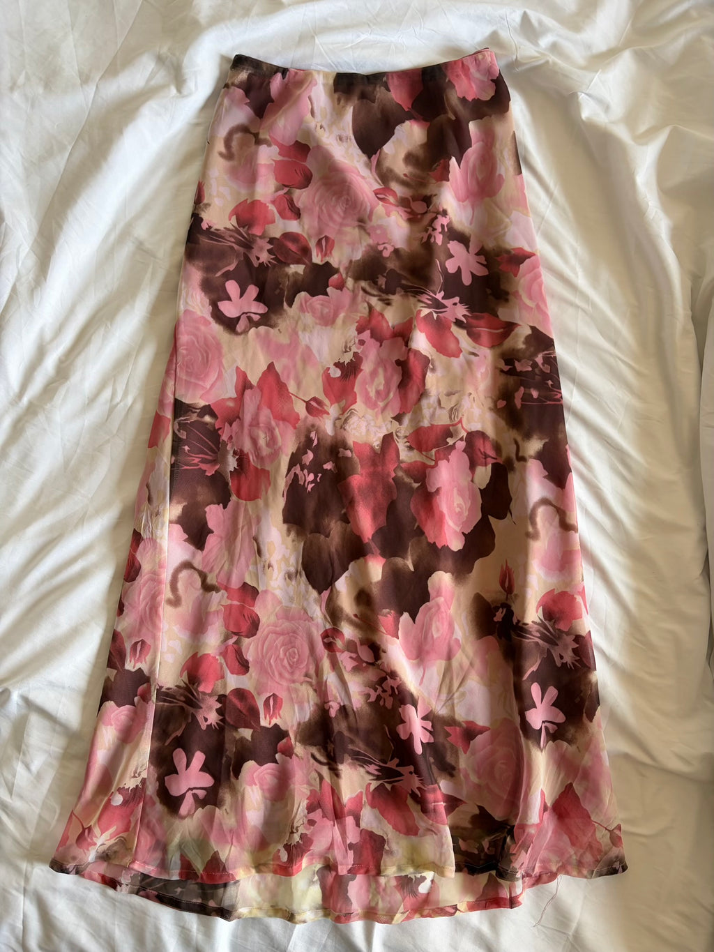 Vintage 1990s Brown and Pink Floral Maxi Fairy Skirt