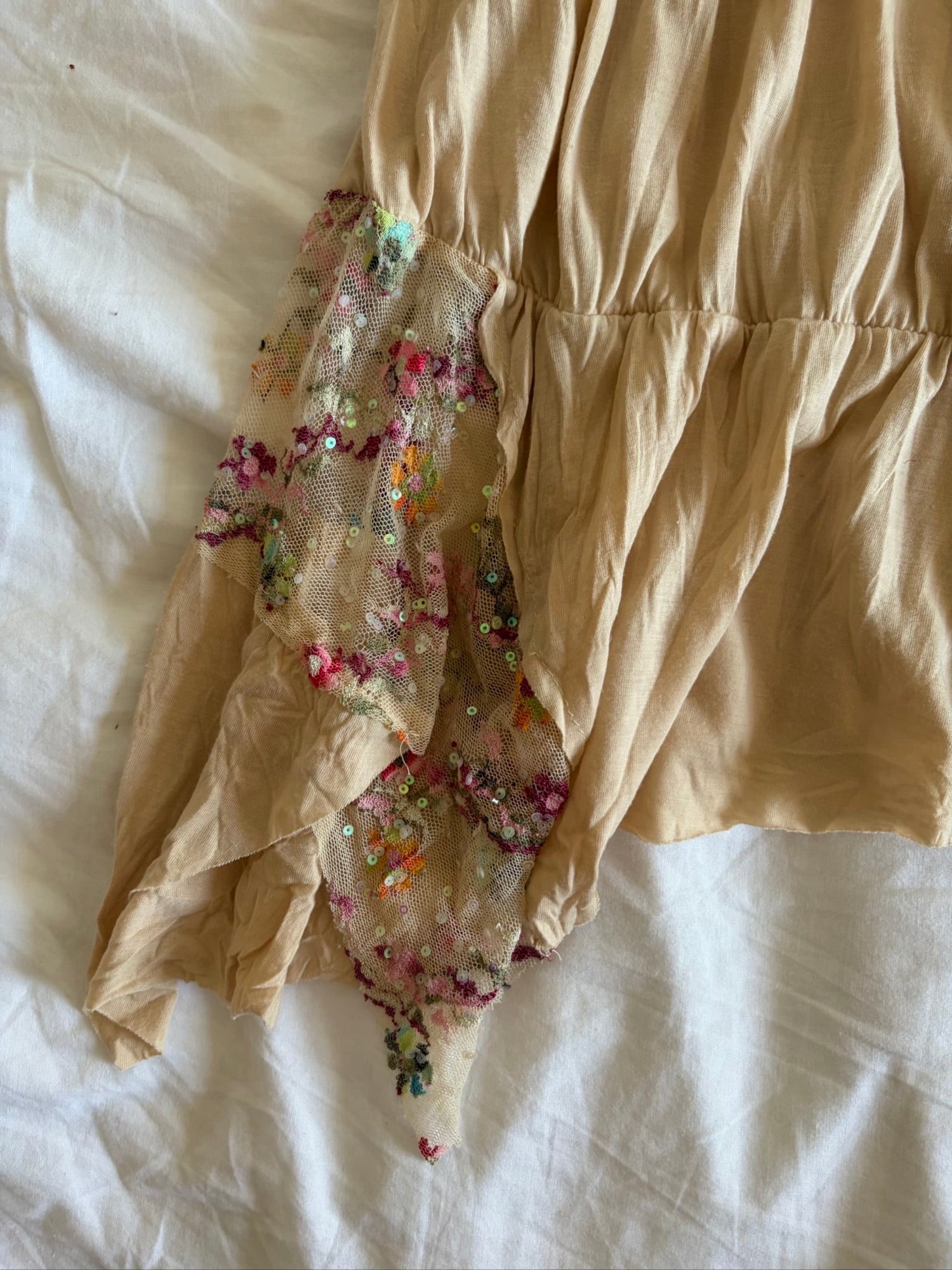 Vintage Y2K River Island asymmetrical hem fairy cami with contrast lace and sequins