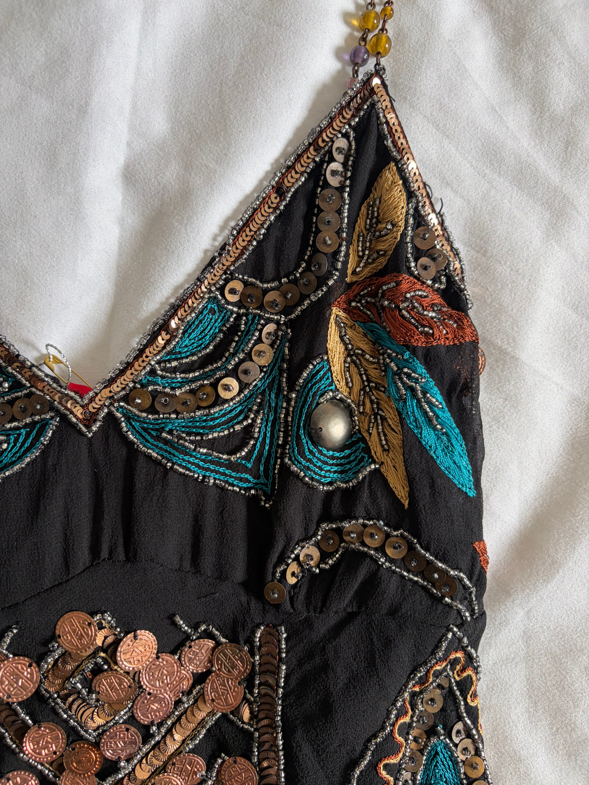 Vintage Aftershock Silk Black Embellished Sequin and Beaded Cami
