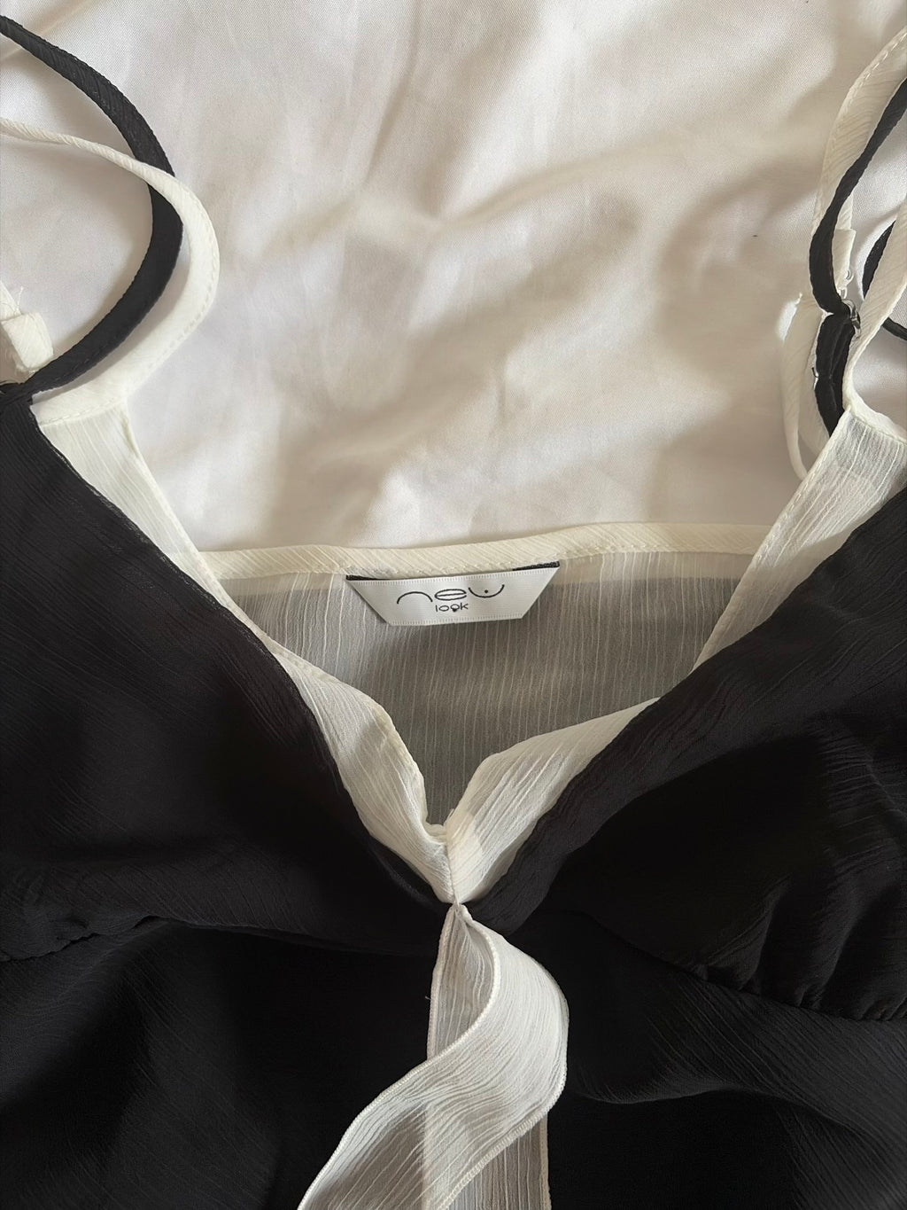 Vintage Y2K Grungy Black and White Tie Bust Cami with Double Straps