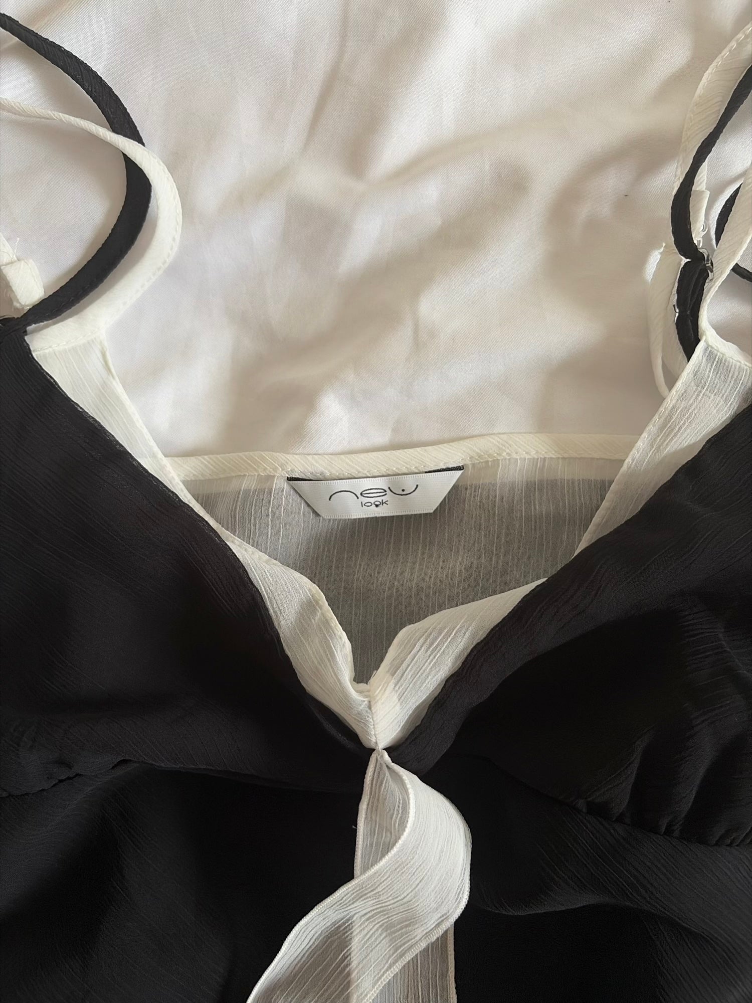 Vintage Y2K Grungy Black and White Tie Bust Cami with Double Straps