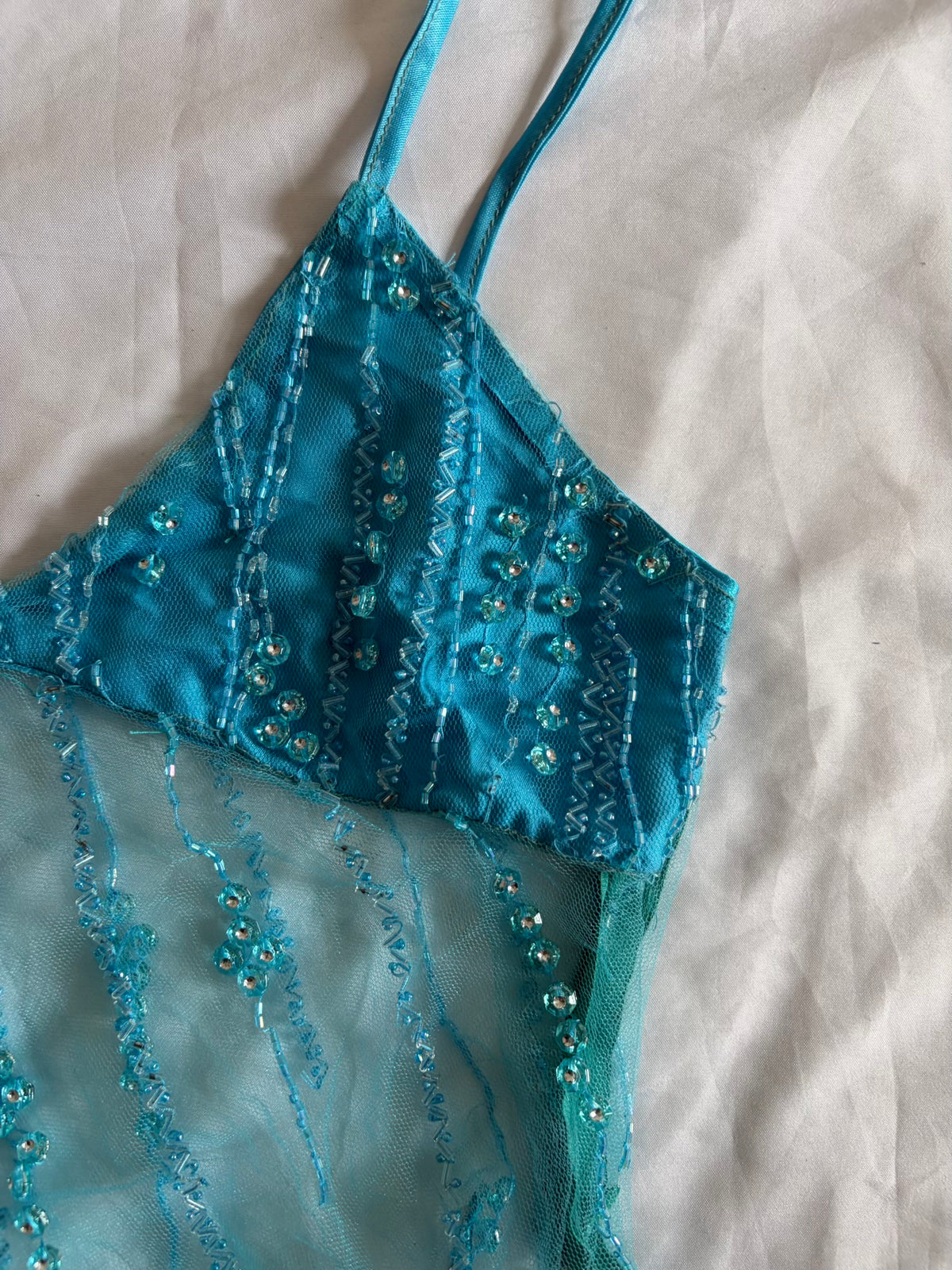 Handmade Handkerchief Hem Turquoise Cami with Beads and Sequins