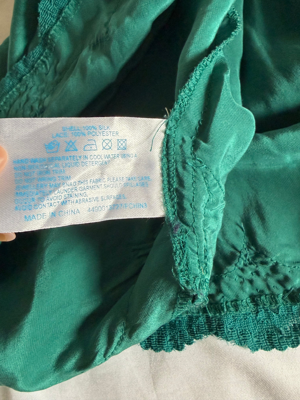 Vintage 1990s Oasis Silk Teal Beaded Mini Slip Dress