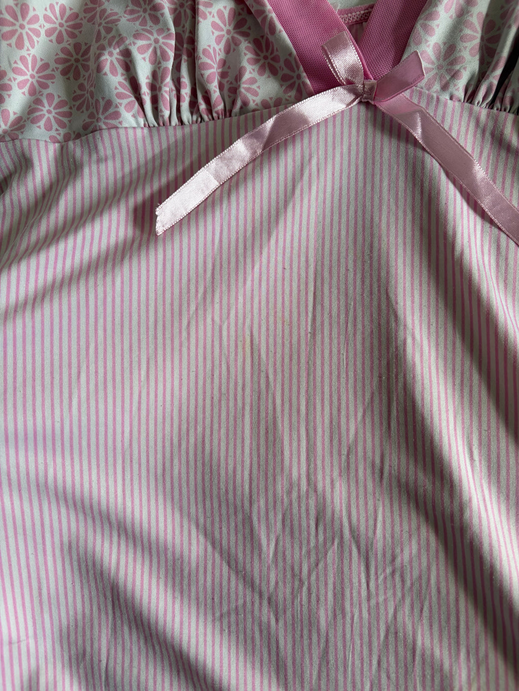 Vintage 2000s Pink Pinstripe and Floral Mini with Mesh Ruffle Hem