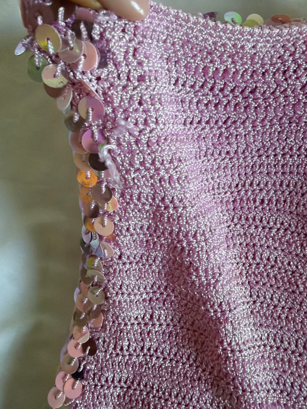 Vintage Y2K Pink Iridescent Tricolour Crochet Sequin Cami