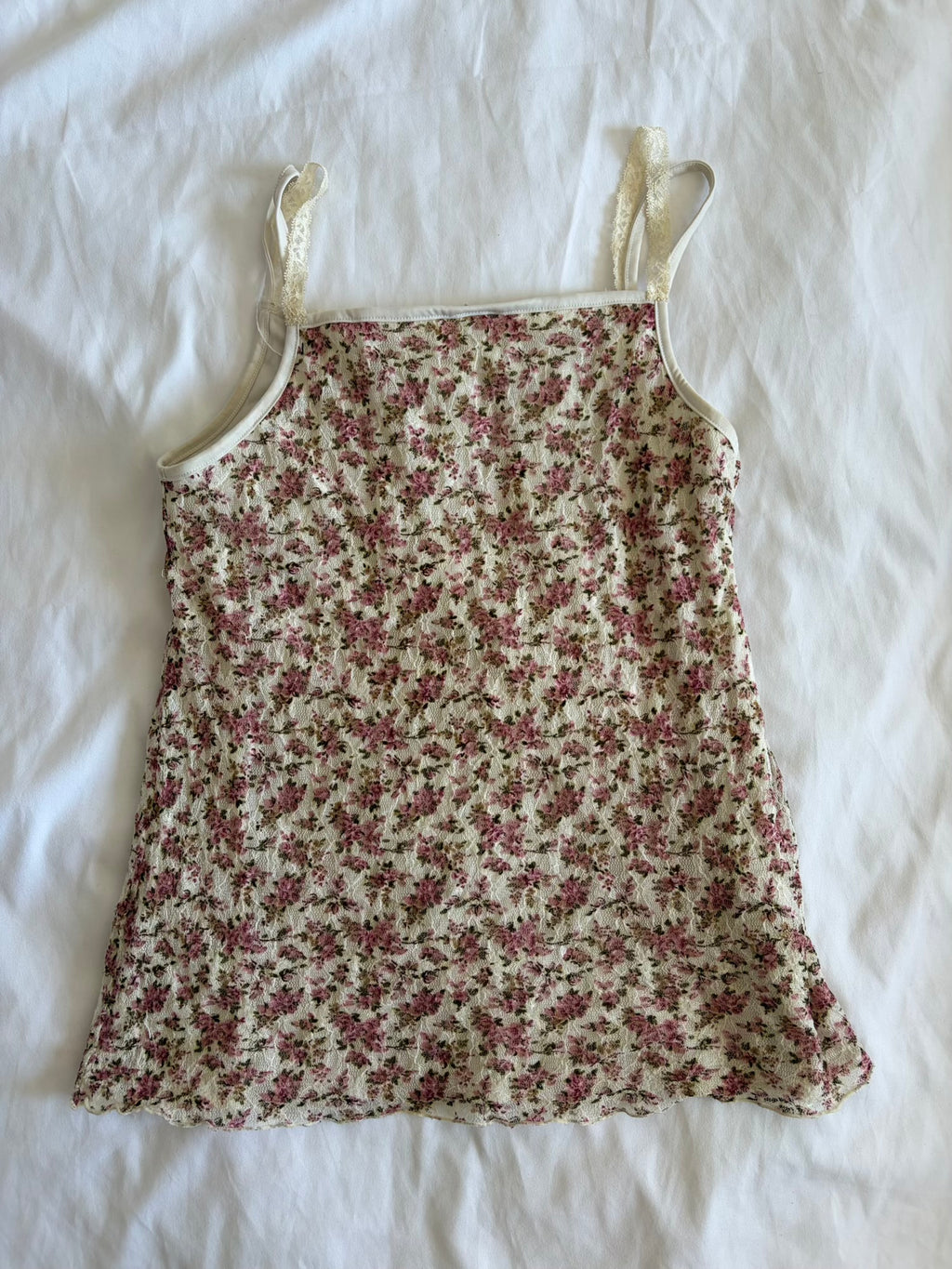 Vintage Y2K Japanese floral coquette cami with ribbon underbust detail