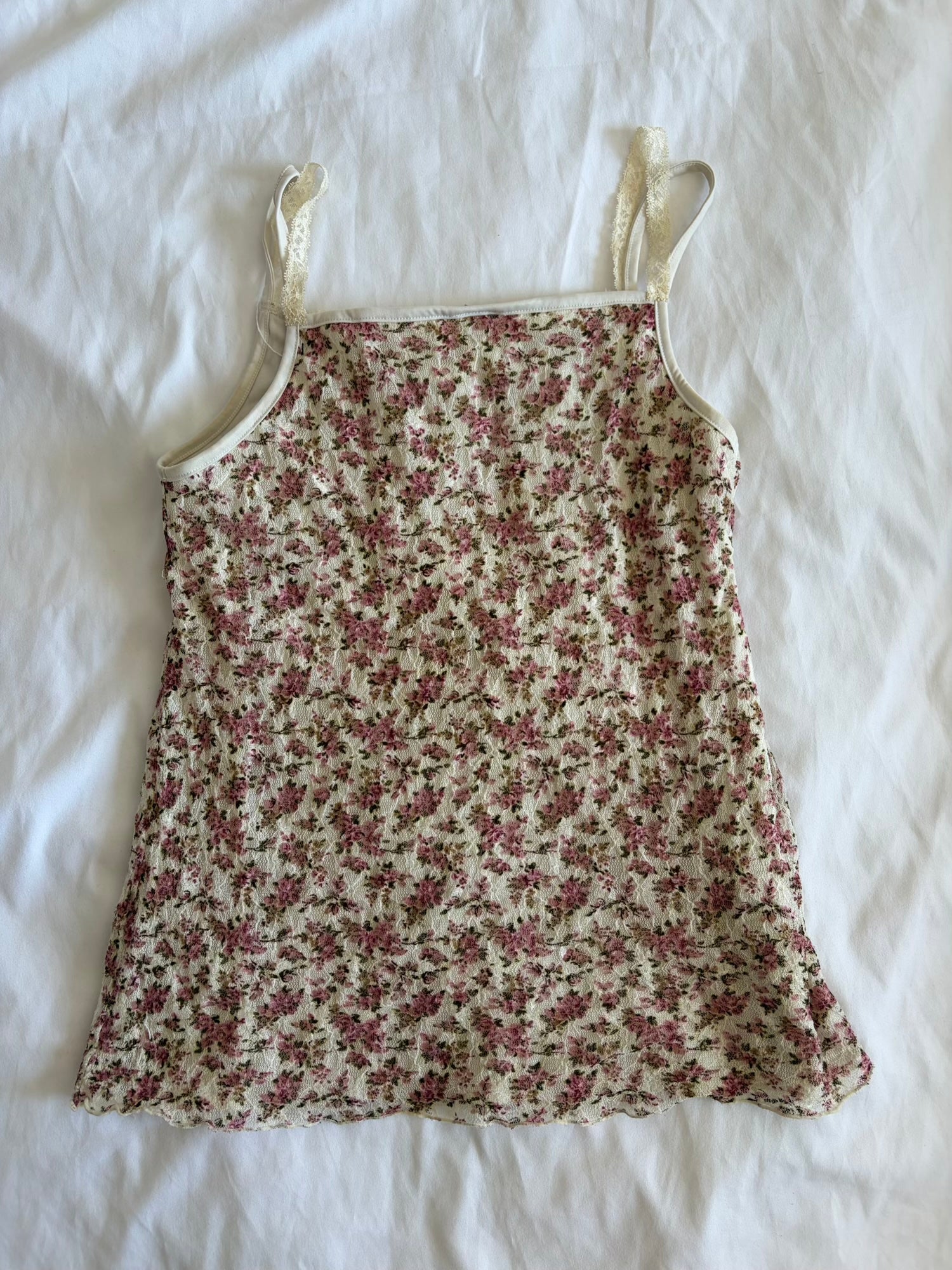 Vintage Y2K Japanese floral coquette cami with ribbon underbust detail