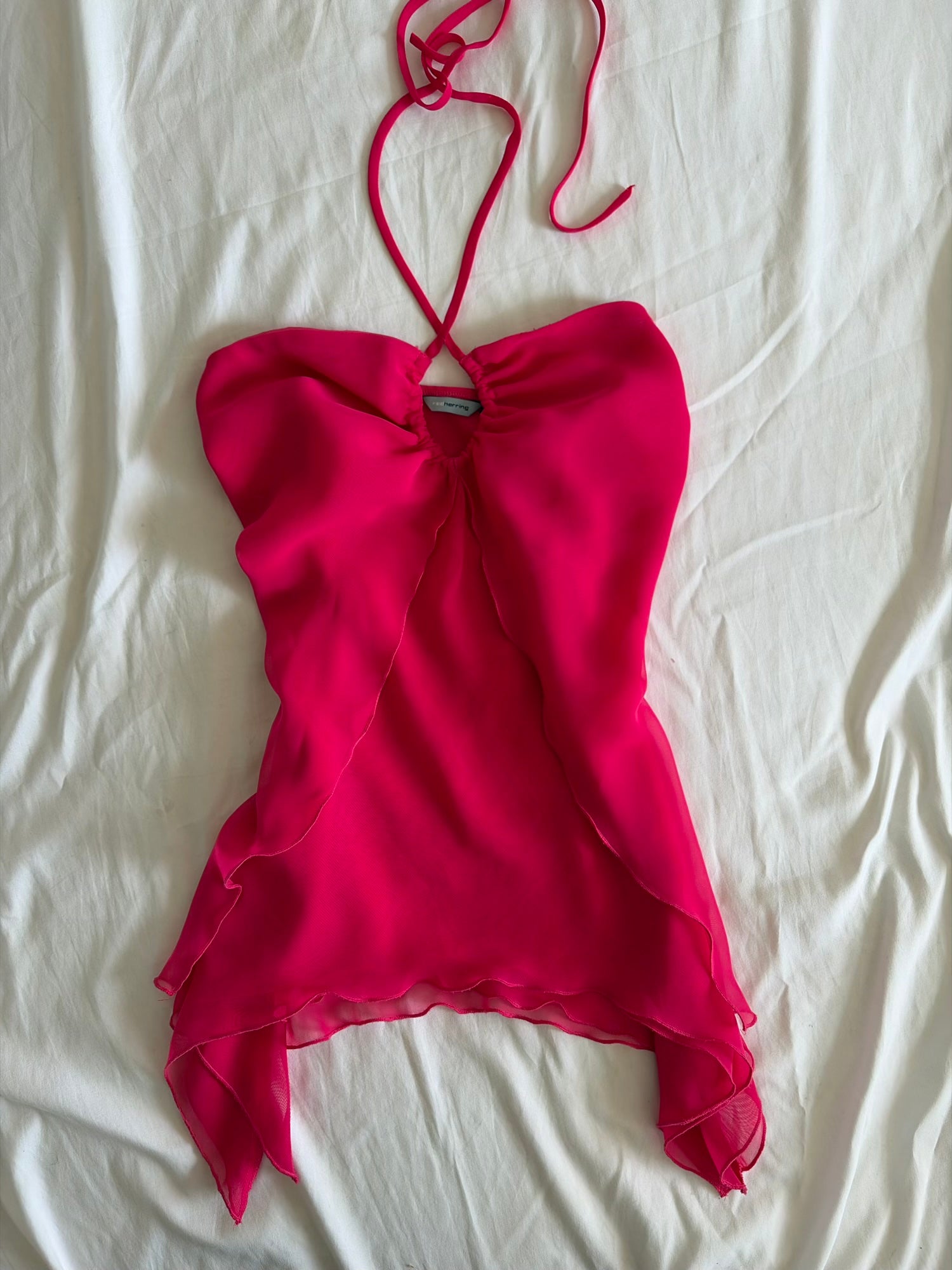 Vintage Y2K Hot Pink Handkerchief Hem Floaty Cami