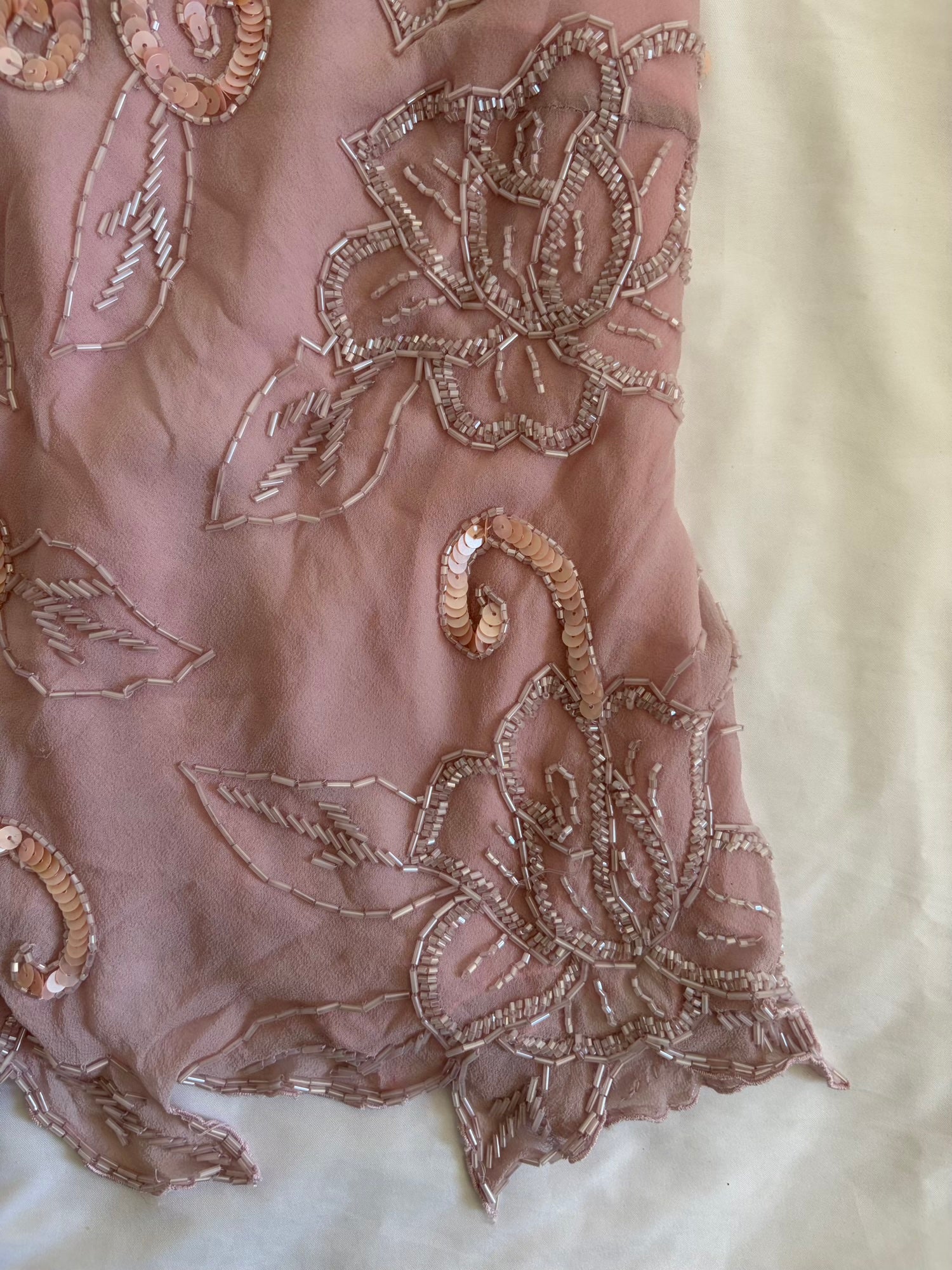 Vintage Y2K Silk Rose Pink Heavily Beaded and Sequin Top