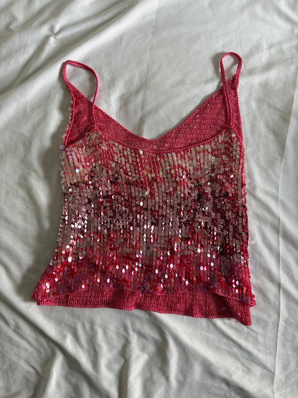Vintage Pink Crochet Ombre Sequin Cami