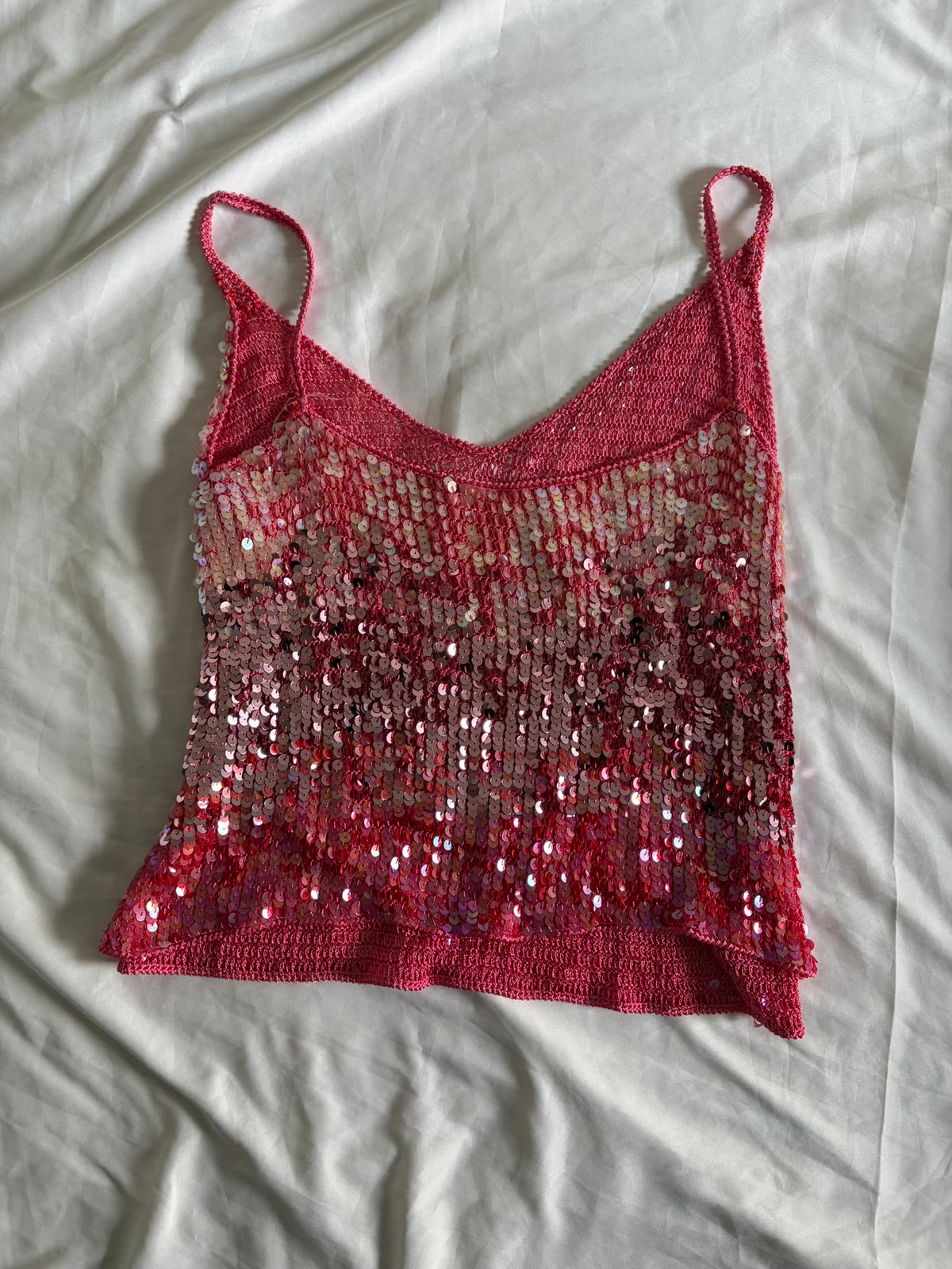 Vintage Pink Crochet Ombre Sequin Cami