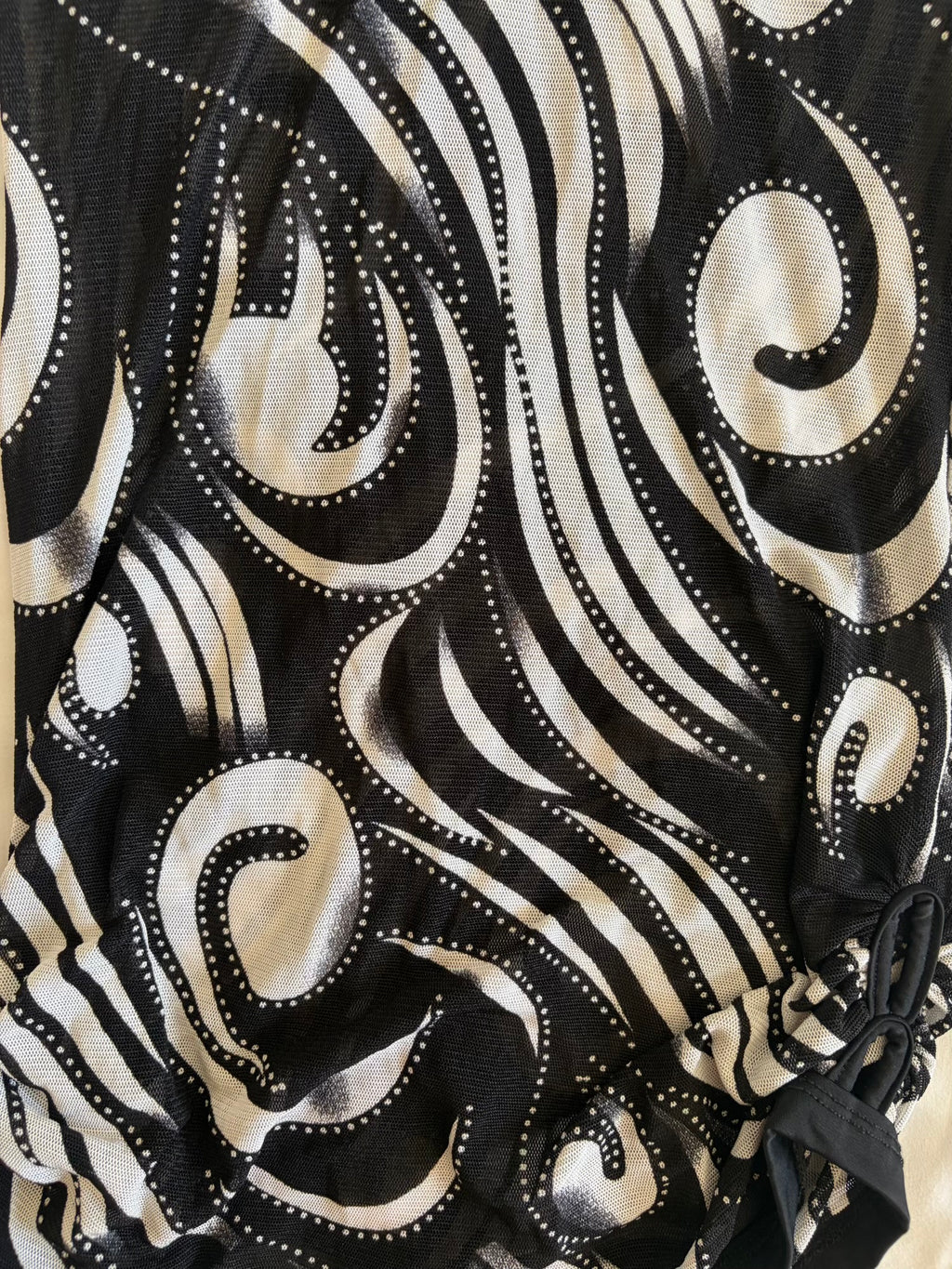 Vintage Y2K mesh black abstract bandeau cover up with o ring style detail and side ruching