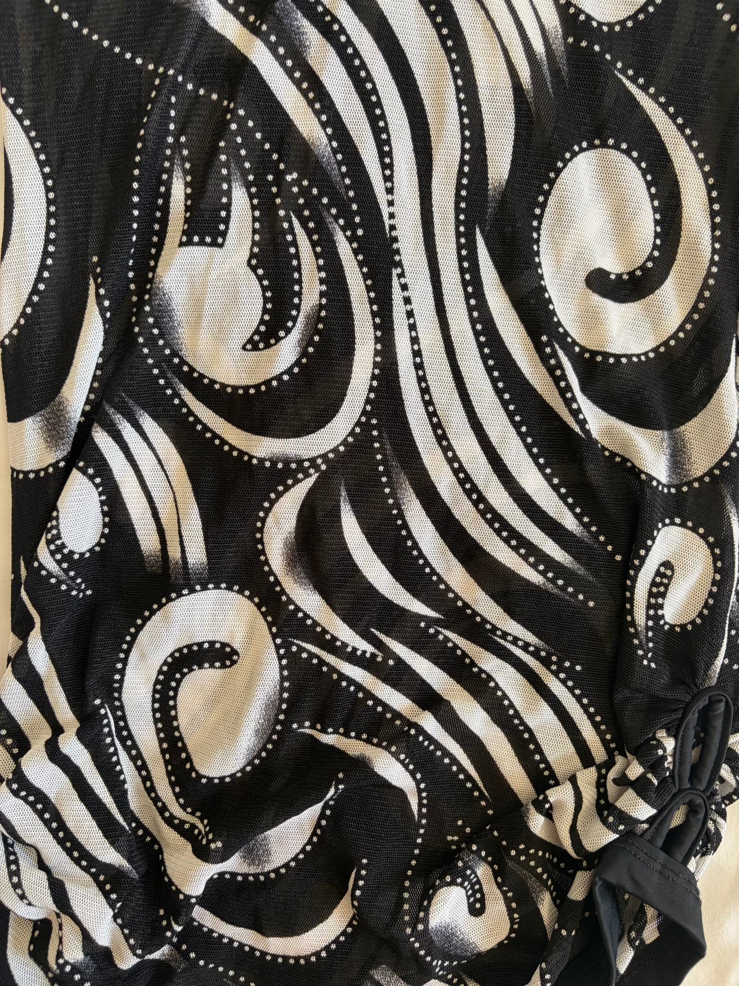 Vintage Y2K mesh black abstract bandeau cover up with o ring style detail and side ruching