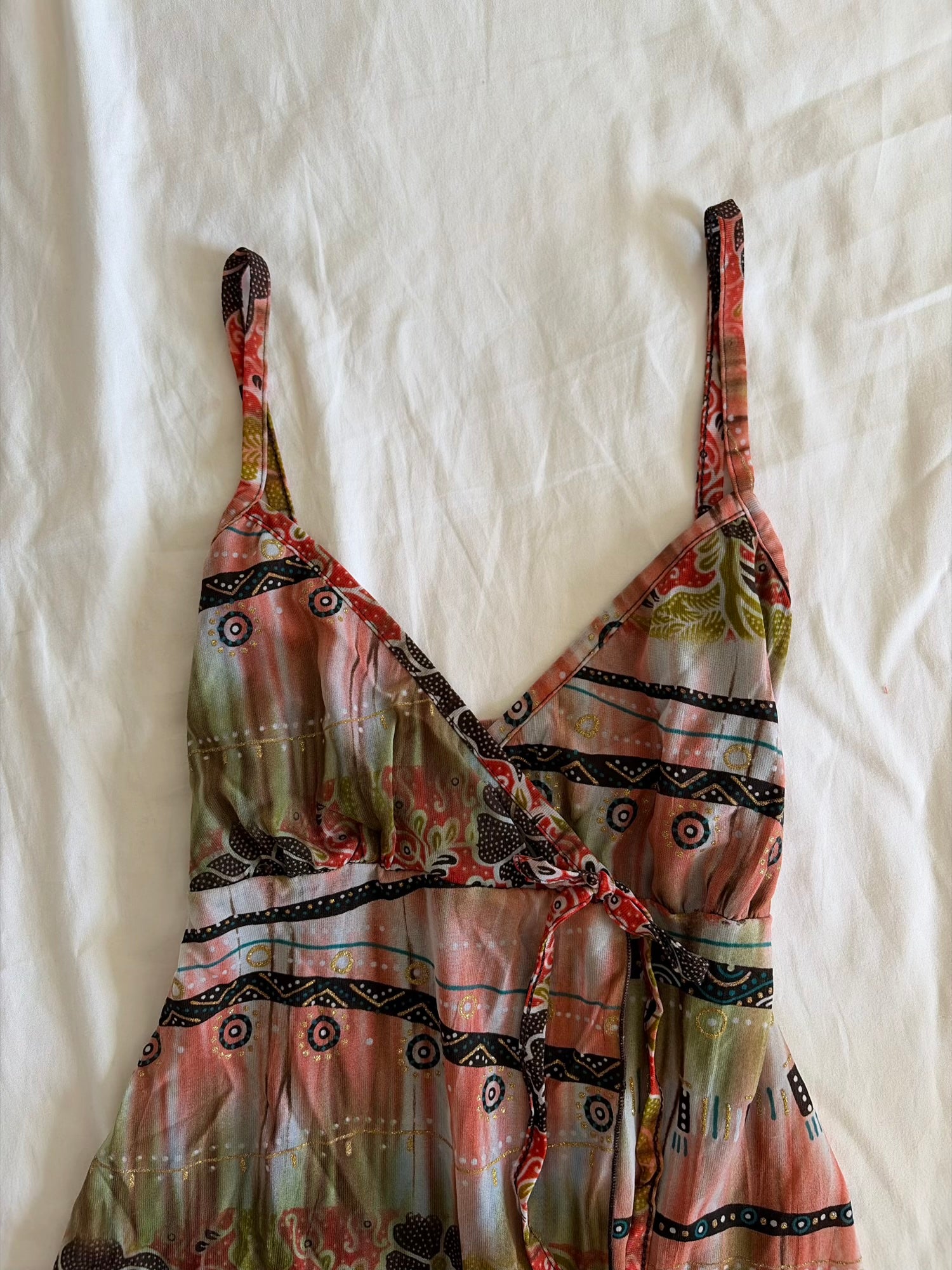 Vintage Y2K French Abstract Asymmetrical Hem Split Front Cami with Sparkles