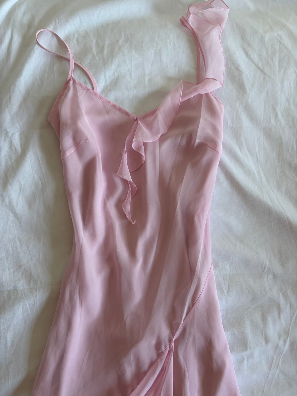 Vintage Y2K baby pink asymmetrical hem fairy dress with ruffle detail