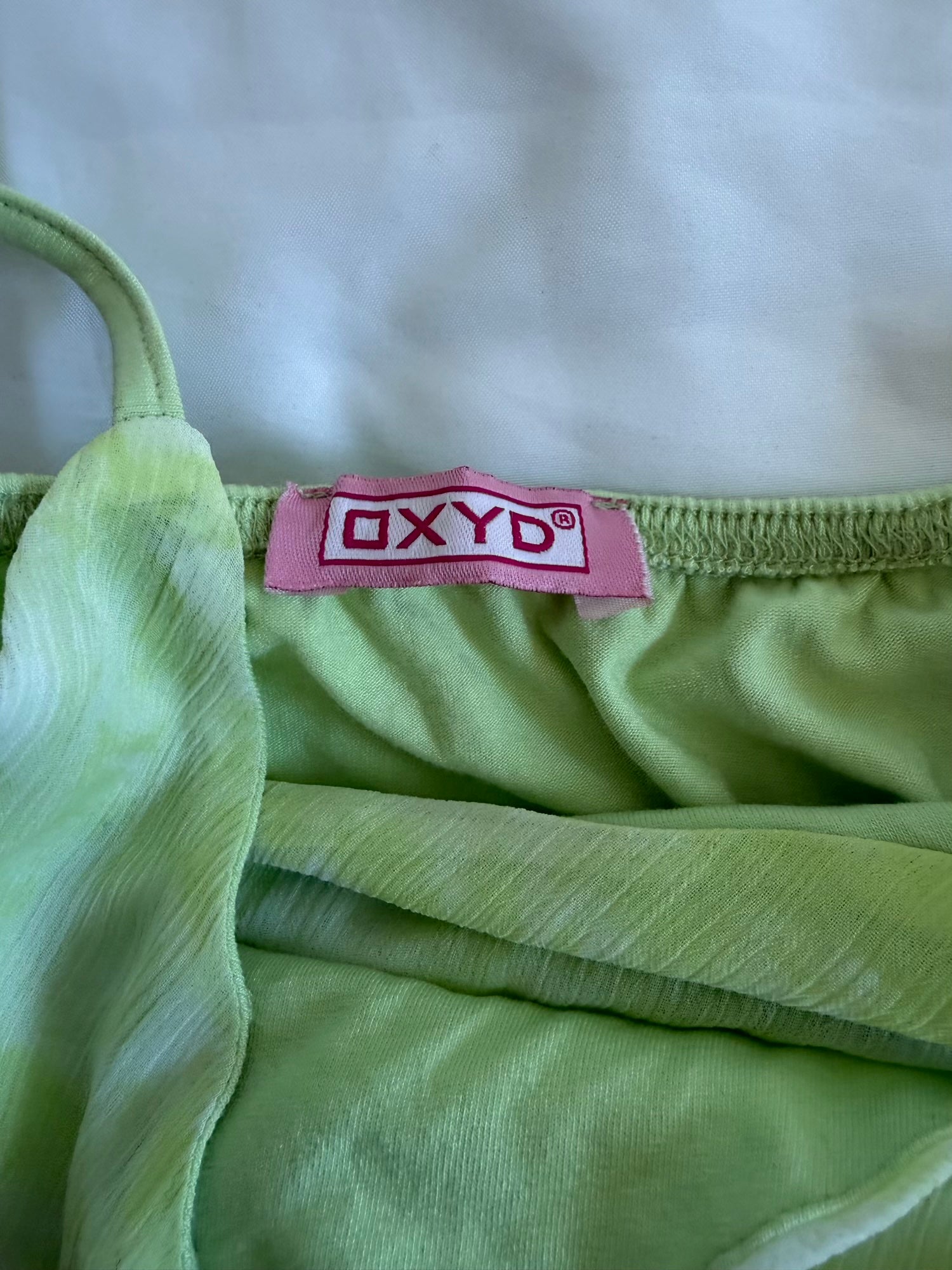 Vintage Y2K Neon Green Handkerchief Hem Cami with Floral Brooch