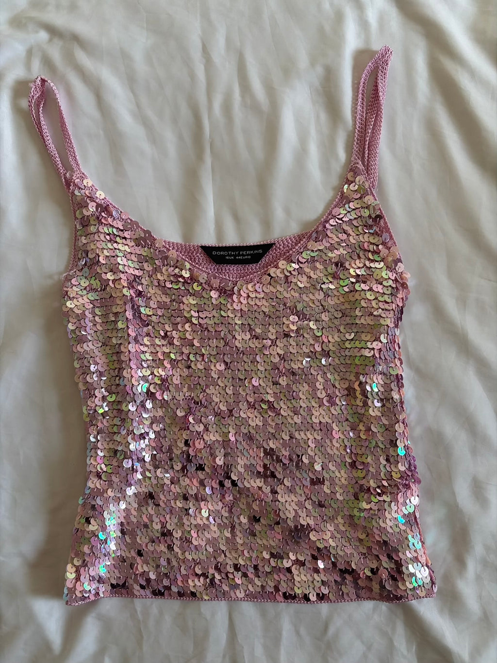 Vintage Y2K Pink Iridescent Tricolour Crochet Sequin Cami