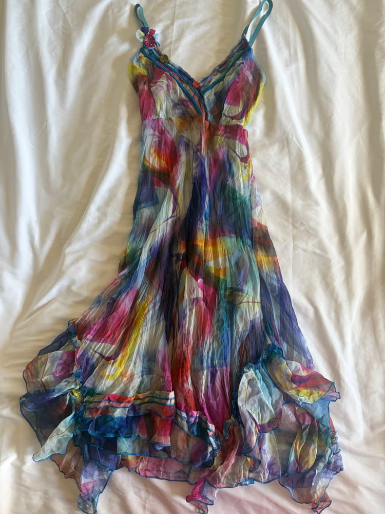 Vintage 2000s French Watercolour Fairy Dress with Handkerchief Hem