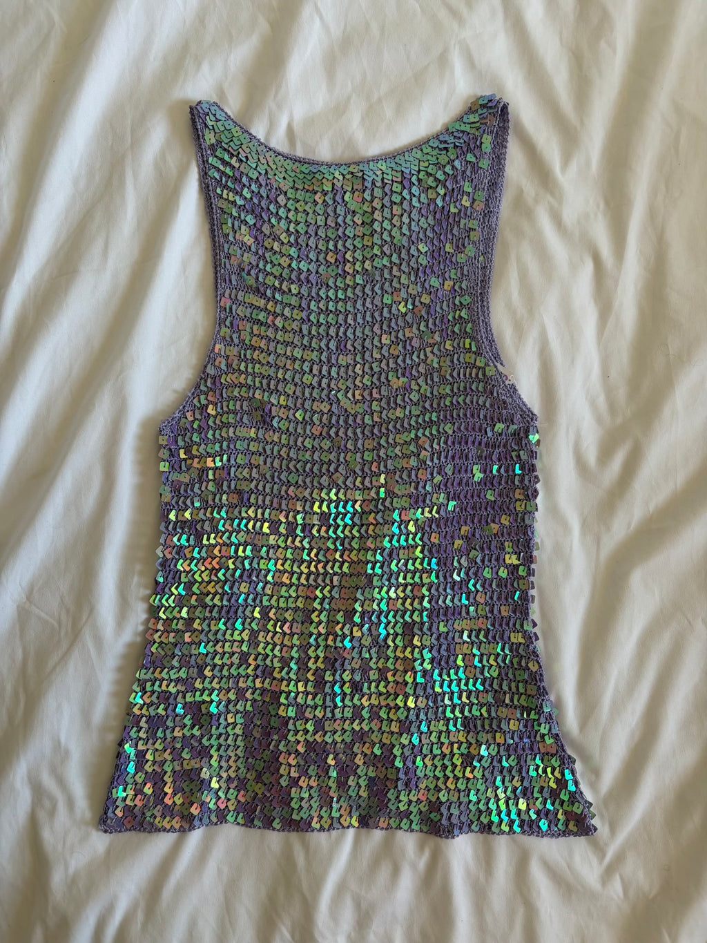 Vintage Y2K lilac boatneck crochet sequin cami top with keyhole closure