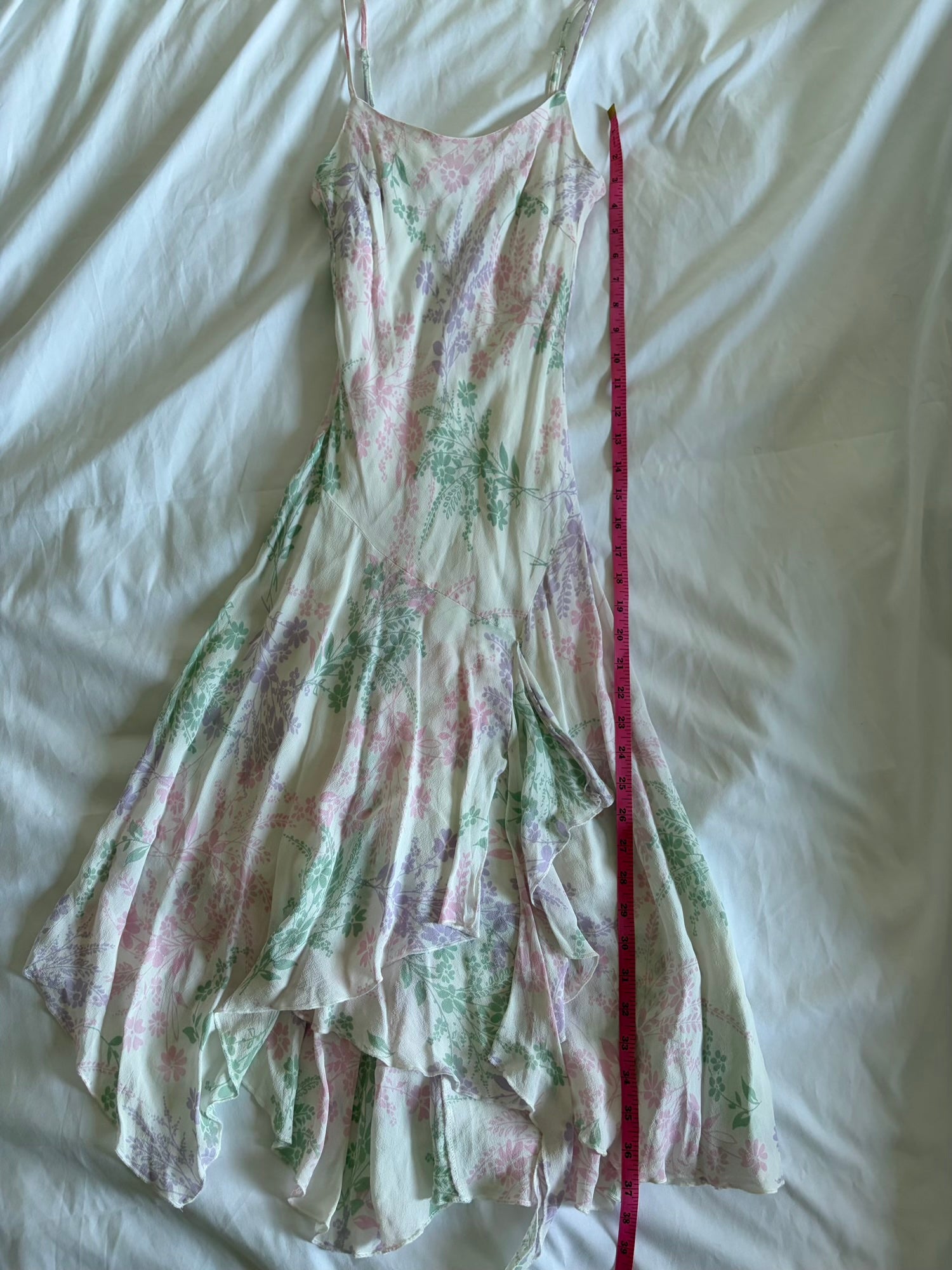 Vintage Y2K white floral asymmetrical hem fairy dress with pastel florals