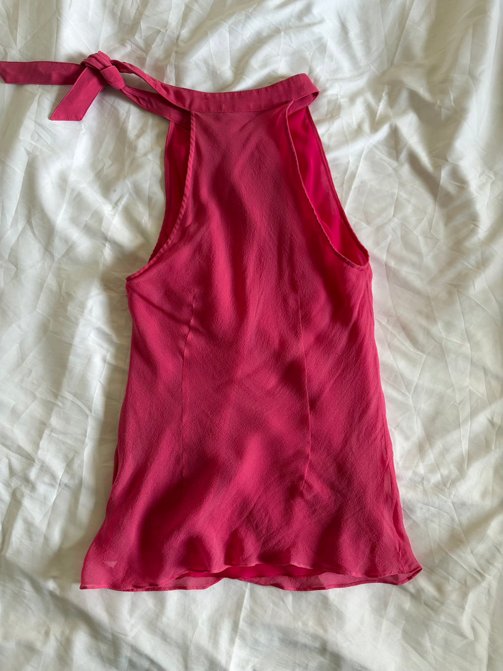 Vintage Y2K Silk Pink Halterneck with Floral Embroidery, Sequins and Beads