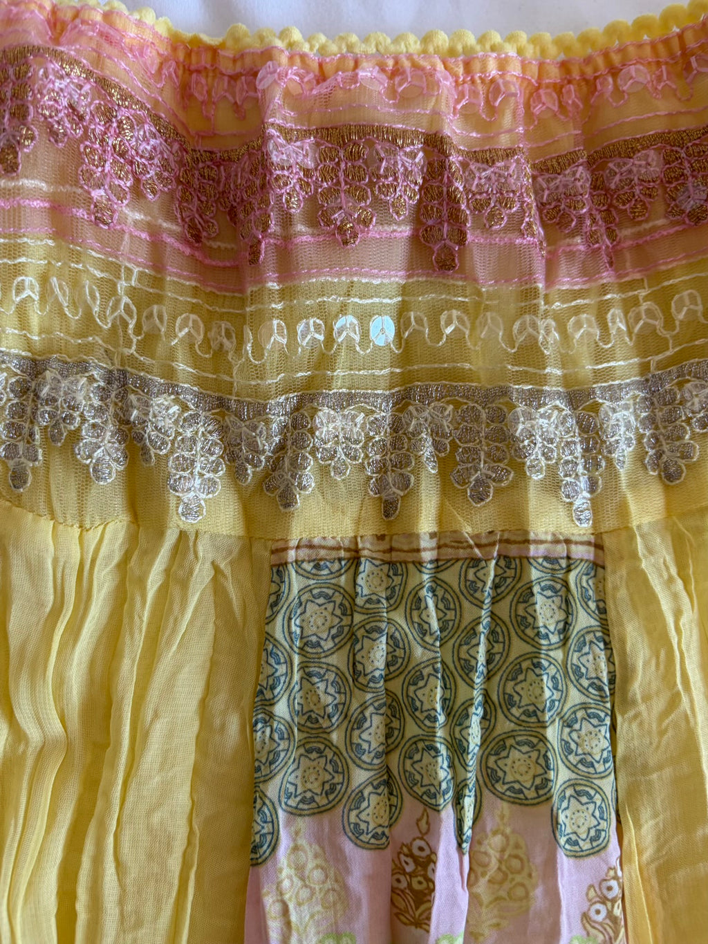 Vintage Y2K rare yellow fairy patchwork style midi skirt with sequins