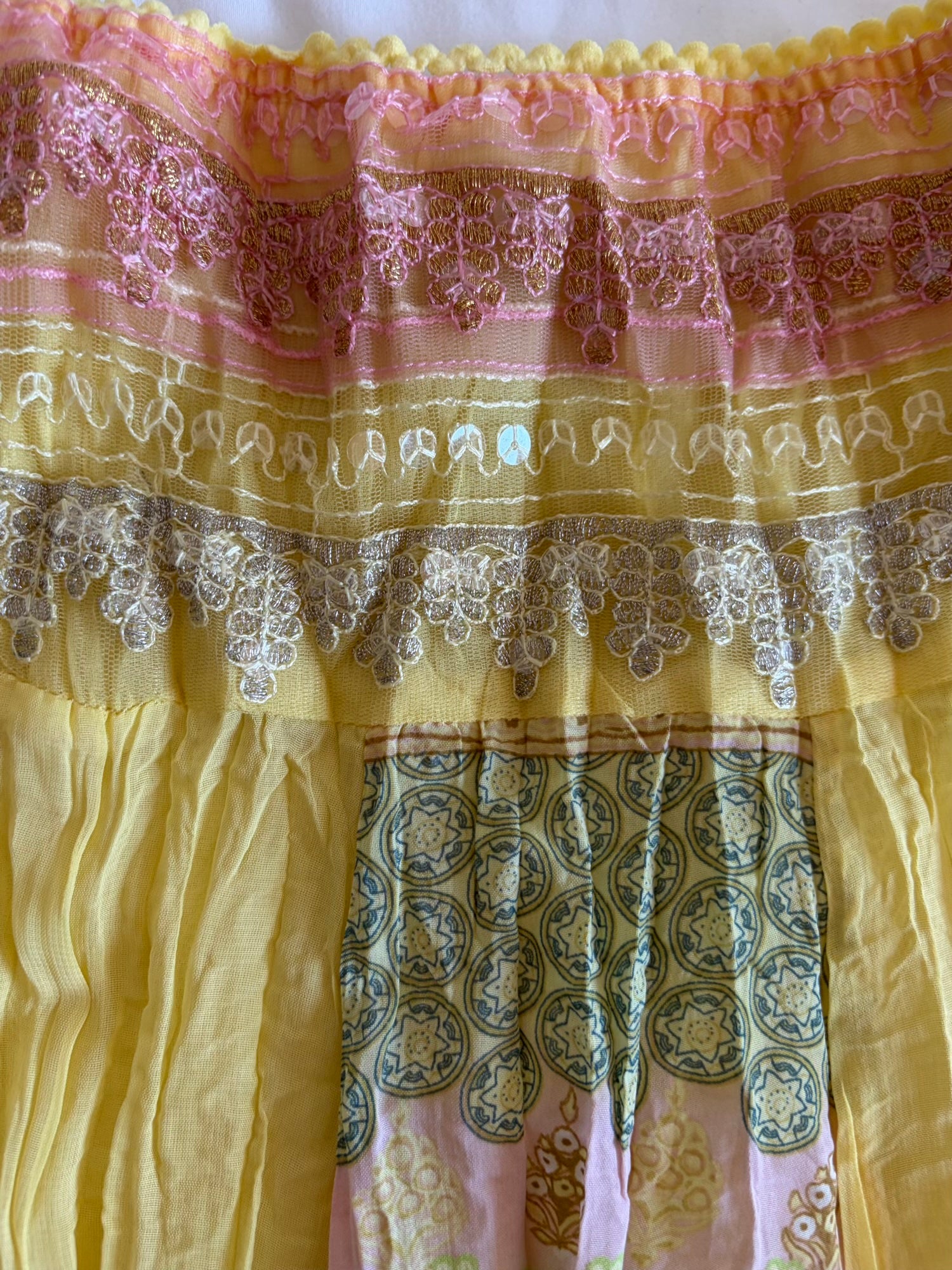 Vintage Y2K rare yellow fairy patchwork style midi skirt with sequins