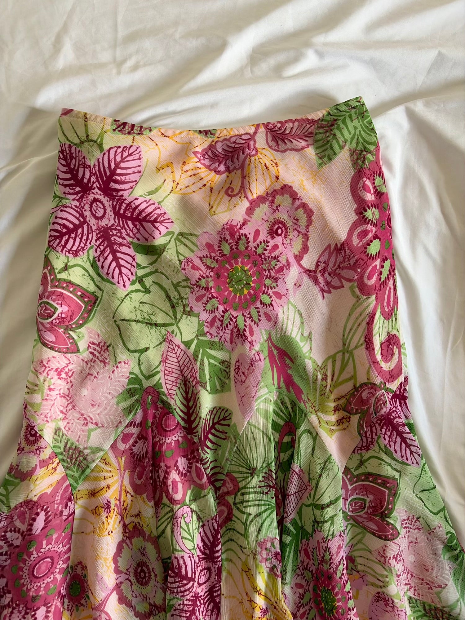 Vintage Y2K Pink and Green Floral Mermaid Hem Skirt