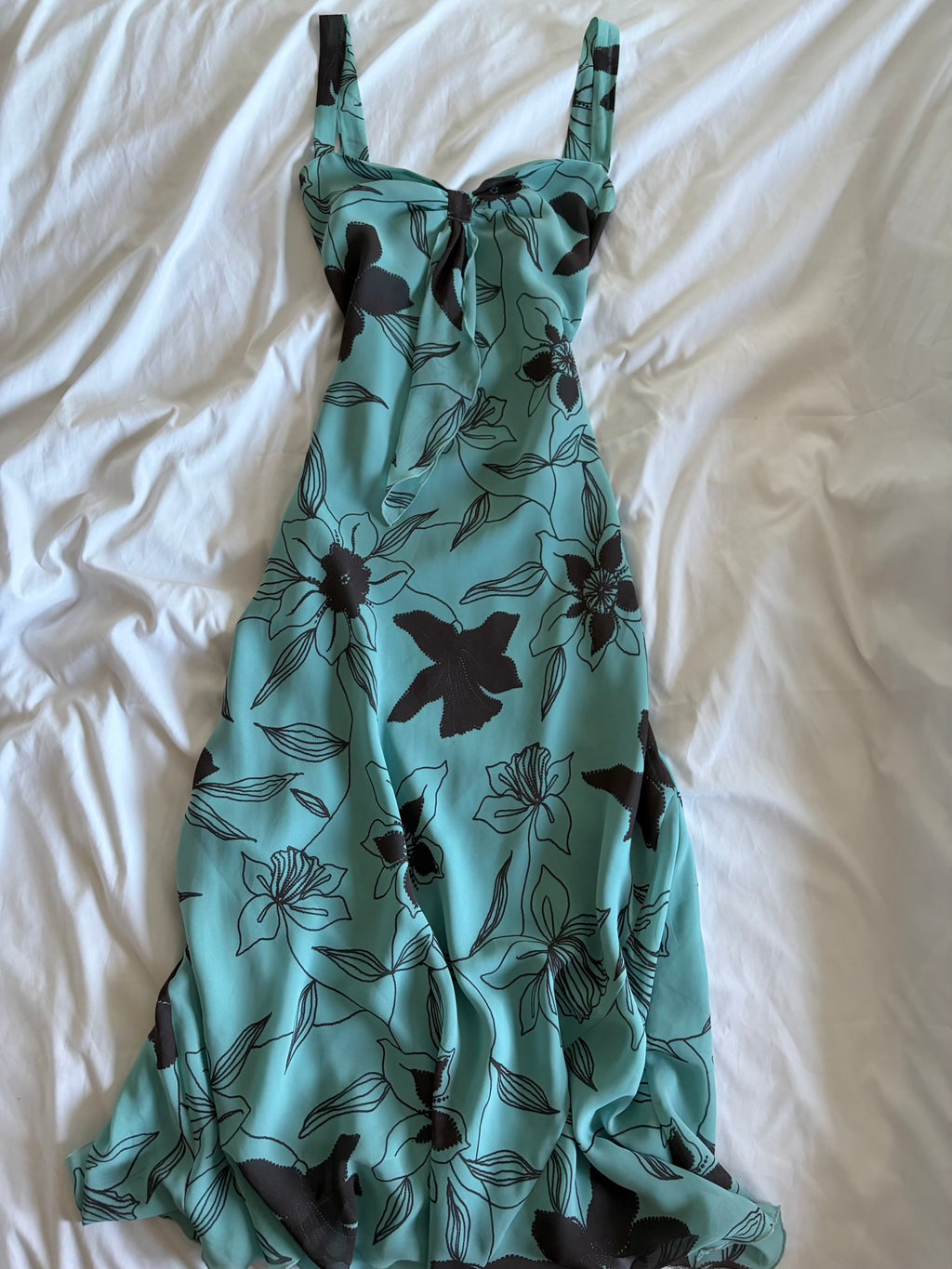 Vintage Y2K turquoise and brown floral romantic floaty midi dress
