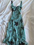 Vintage Y2K turquoise and brown floral romantic floaty midi dress