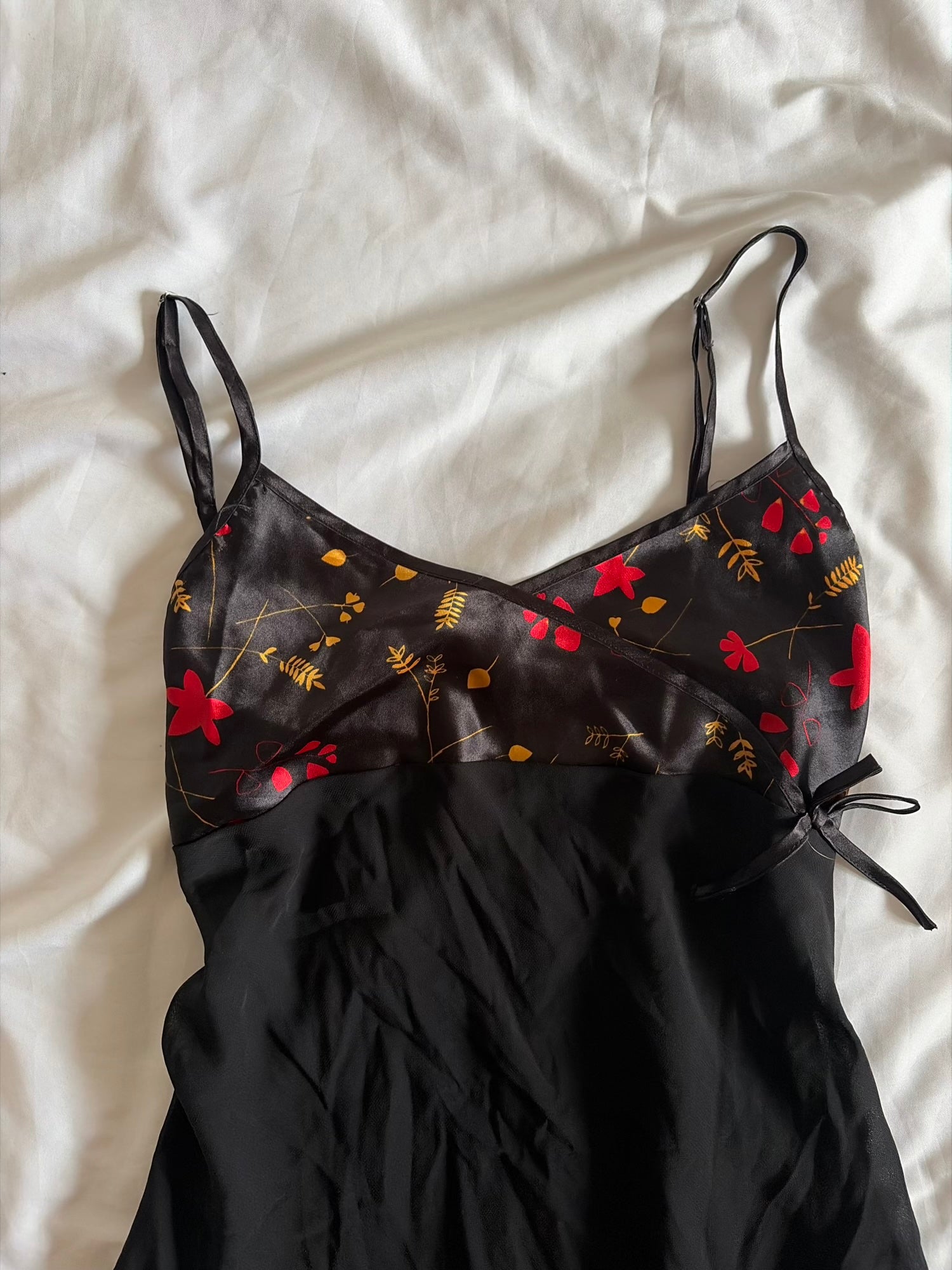 Vintage 1990s Black Baby Doll Cami with Floral Bust Detail