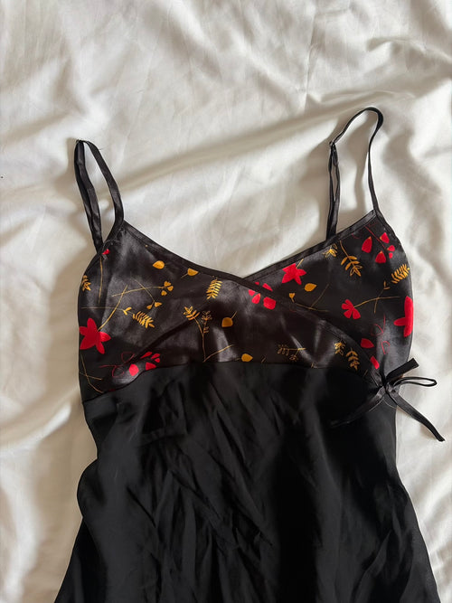 Vintage 1990s Black Baby Doll Cami with Floral Bust Detail