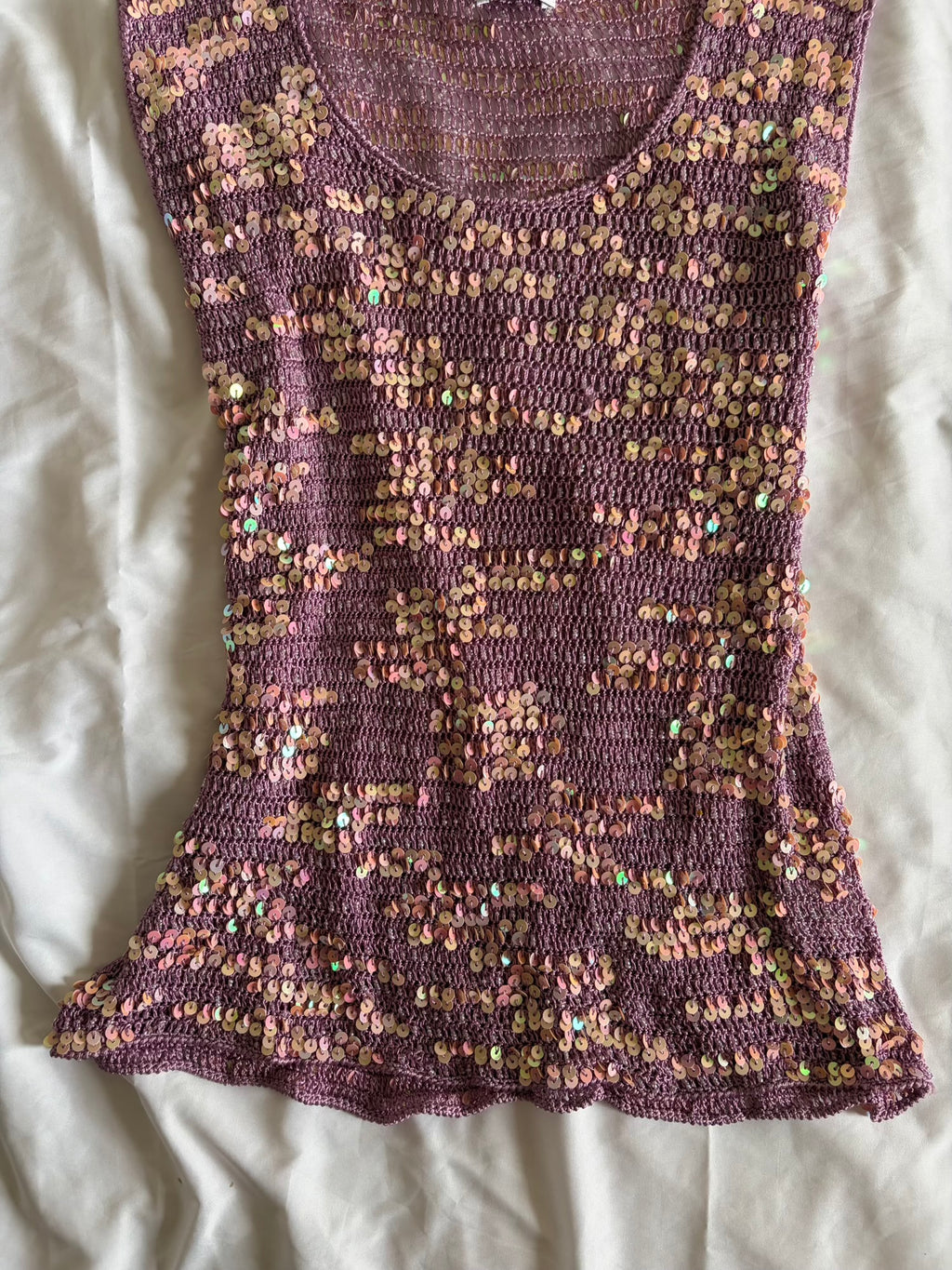 Vintage Y2K lilac and pink sequin crochet cami