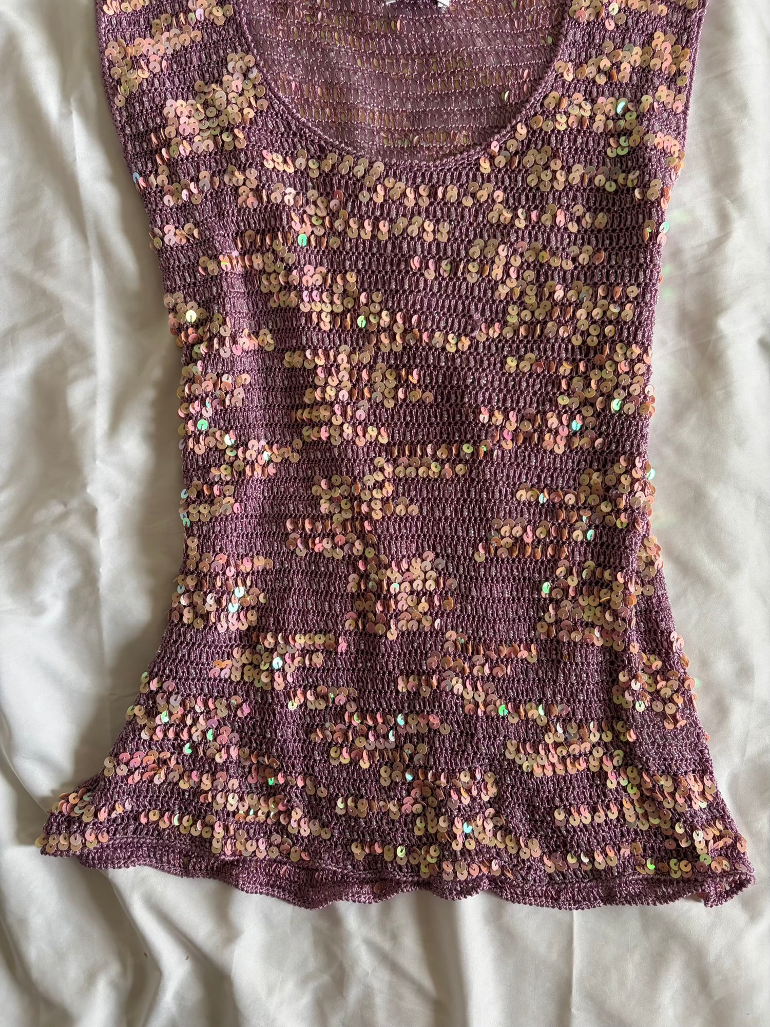 Vintage Y2K lilac and pink sequin crochet cami