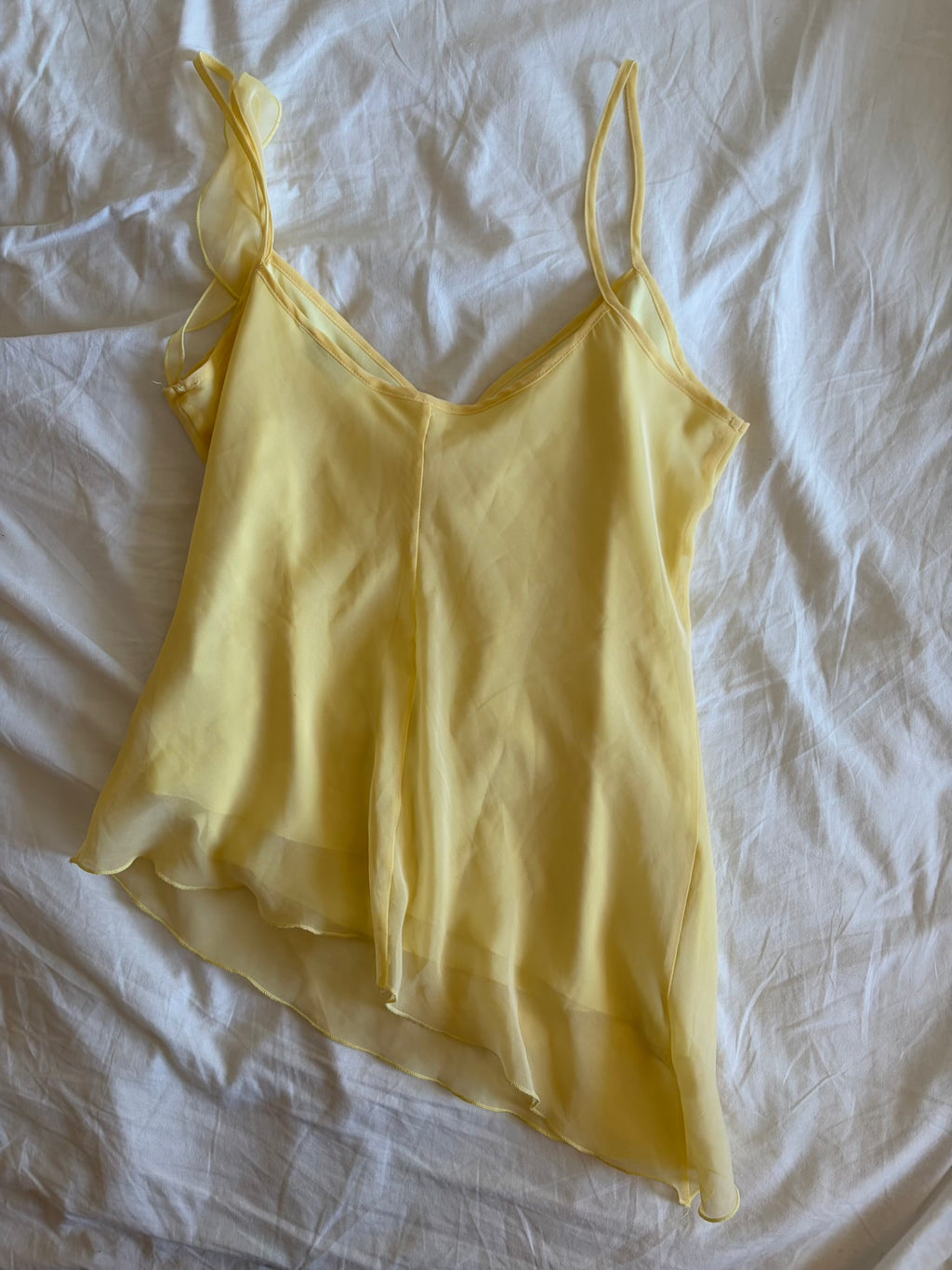 Vintage Y2K butter yellow asymmetrical hem fairy cami with ruffle sleeve detail