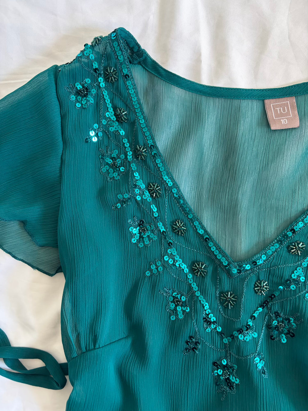 Vintage Y2K Teal Sequin Top with Side Ties