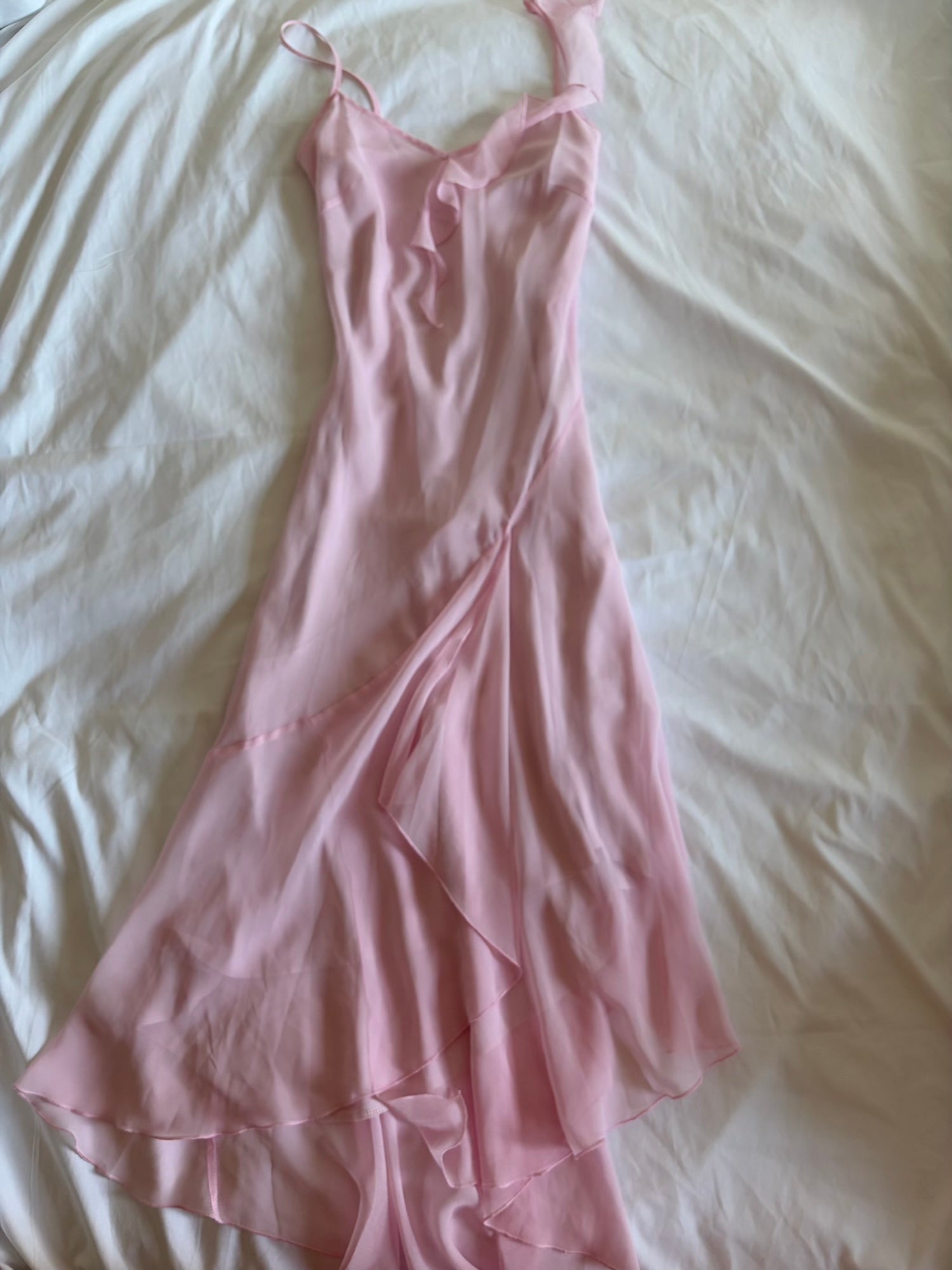 Vintage Y2K baby pink asymmetrical hem fairy dress with ruffle detail