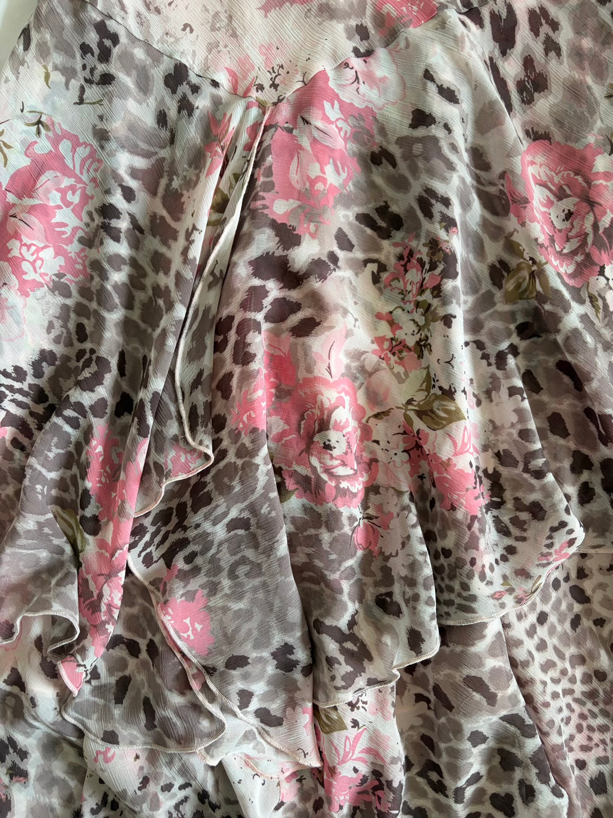 Vintage 1990s Floral and Leopard Print Floaty Skirt