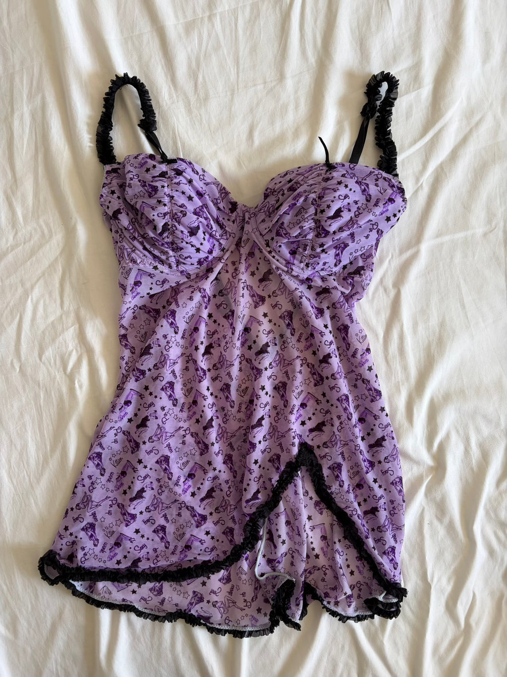 Vintage Y2K Rare Purple Pin Up Graphic Floaty Baby Doll Cami
